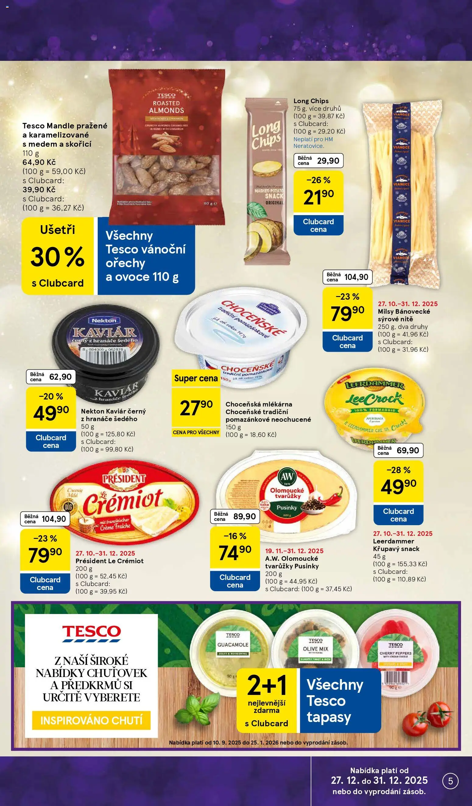 Tesco leták - Hypermarket od 27.12.2025 | Strana: 5 | Produkty: Kaviár, Ovoce, Cream cheese, Mandle