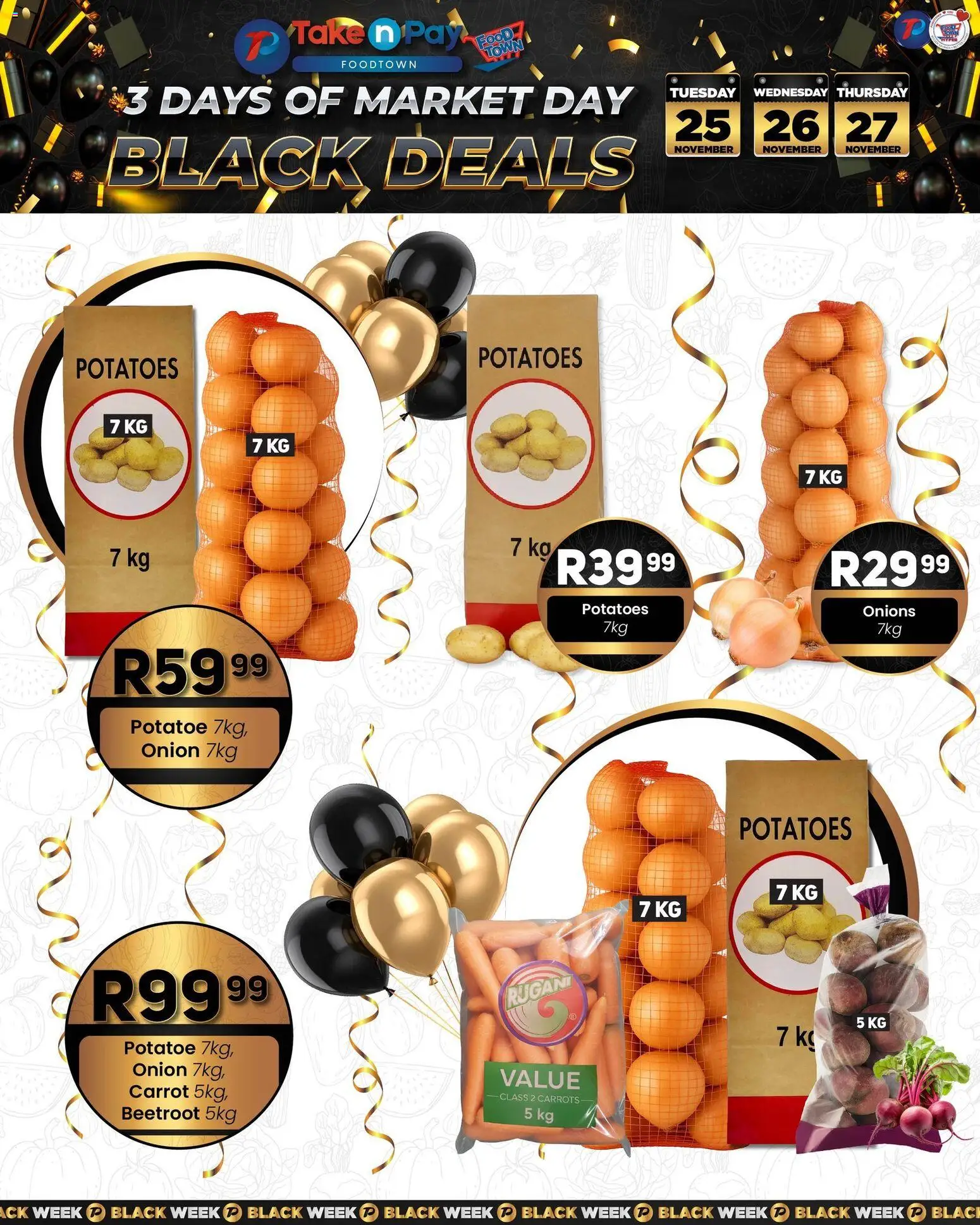 New Take n Pay catalogue – valid from 25.11.2025 | Page: 3 | Products: Carrots, Potatoes, Onions