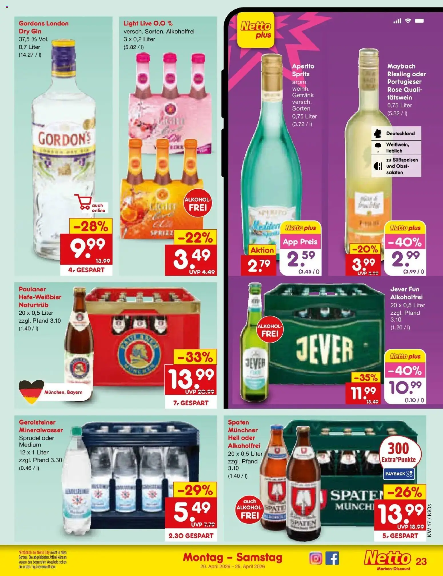 Netto Marken-Discount Prospekt Oberhaid	 – gültig ab 20.04.2026 | Seite: 31 | Produkte: Mineralwasser, Obst, Gin, Paulaner