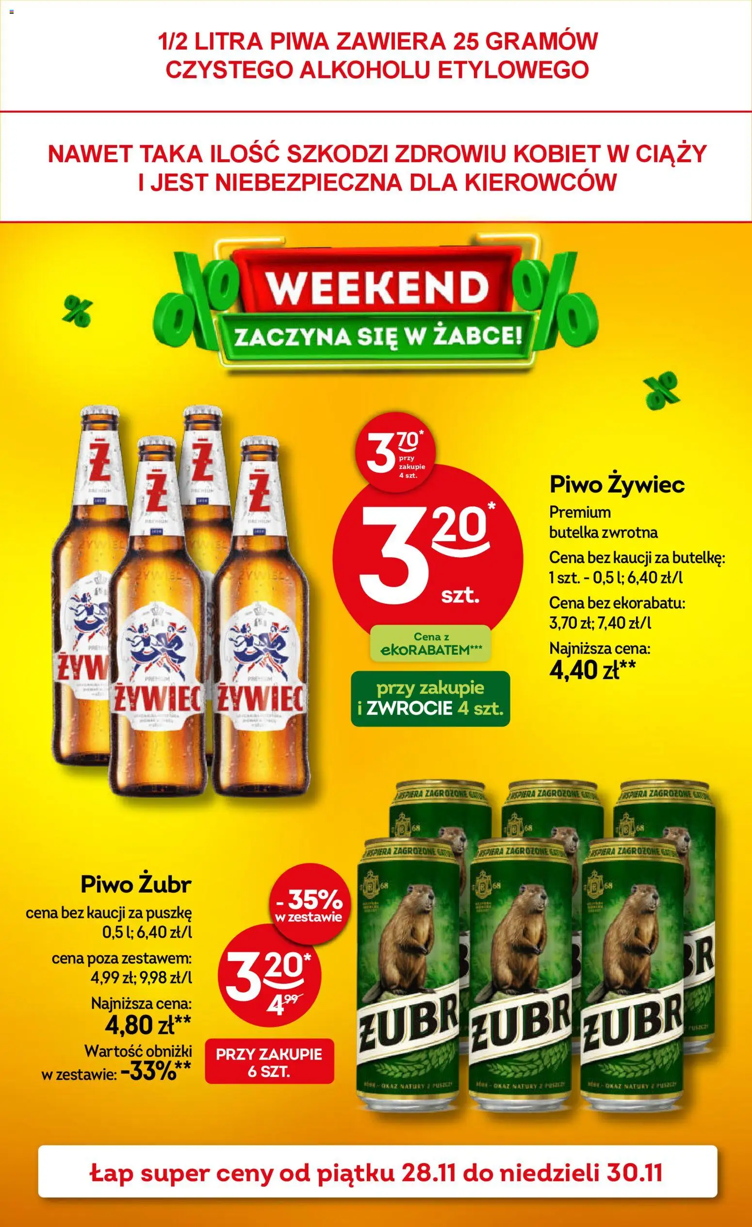 Żabka Gazetka - Weekendowe promocje od 28.11.2025 | Strona: 1 | Produkty: Piwo żubr, Piwo
