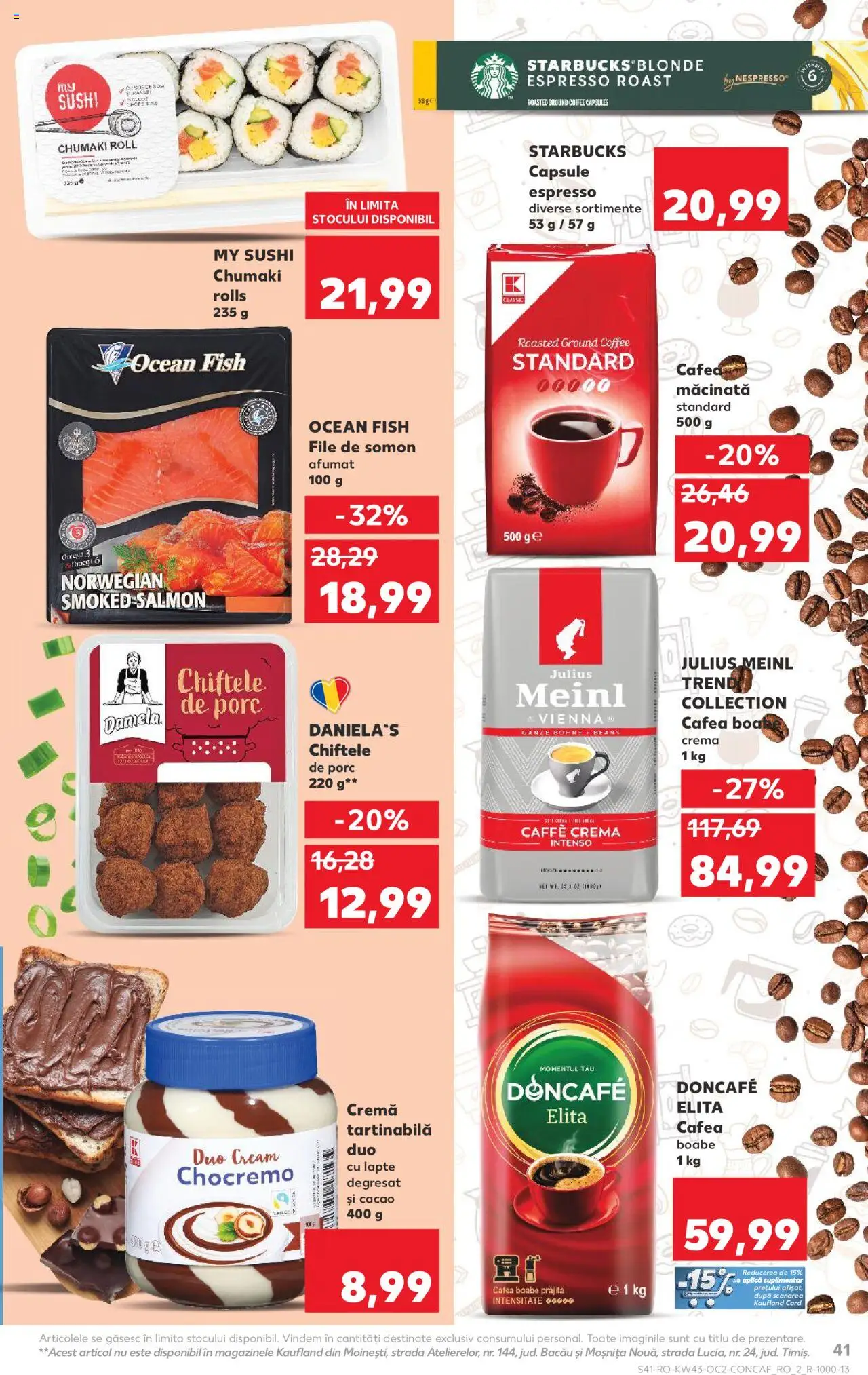 Noul catalog Kaufland – valabil de la 22.10.2025 | Pagină: 41 | Produse: Cafea, Cacao, Cremă tartinabilă, Chiftele