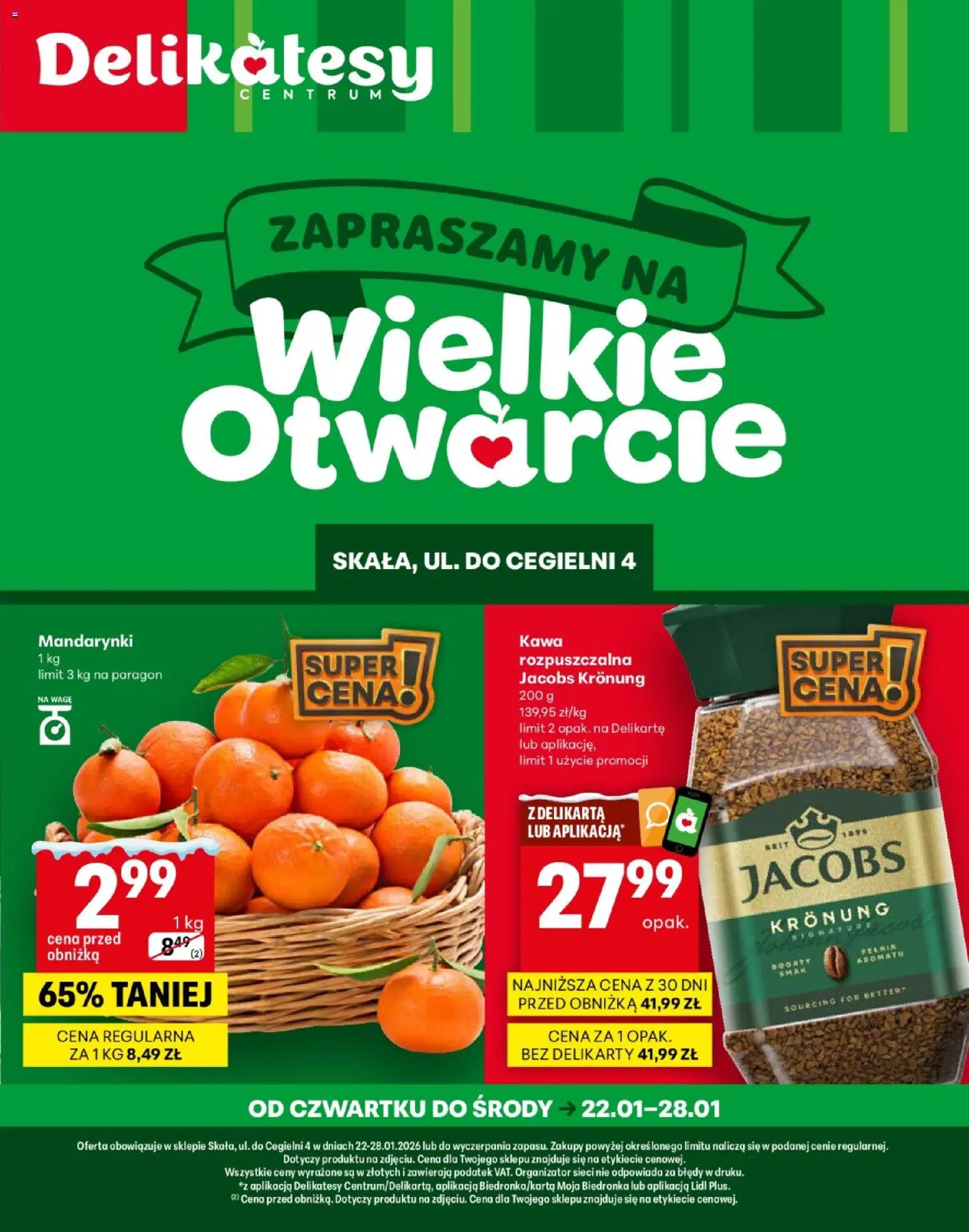 Delikatesy Centrum Gazetka - Skała Otwarcie od 22.01.2026 | Strona: 1 | Produkty: Delikatesy, Kawa, Mandarynki