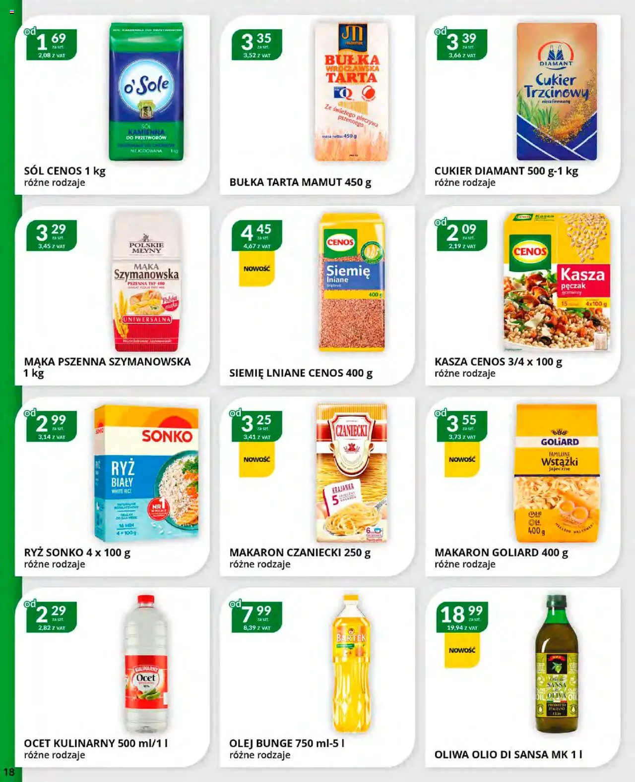 Eurocash Gazetka od 20.10.2025 | Strona: 18 | Produkty: Ocet, Bułka tarta, Siemie lniane, Makaron