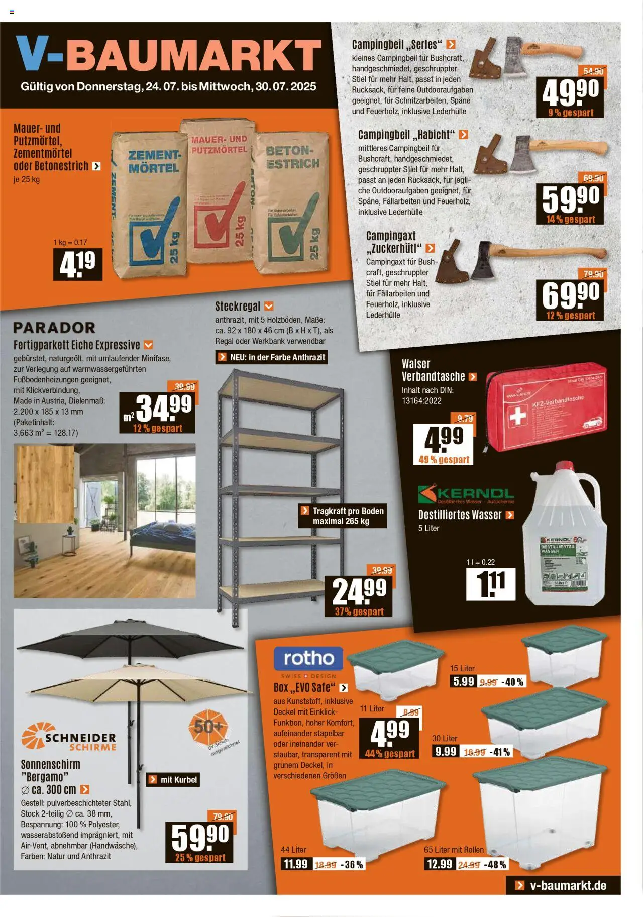 V-Baumarkt - Aalen - gültig ab dem 24.07.2025 | Seite: 1 | Produkte: Regal, Box, Wasser, Sonnenschirm