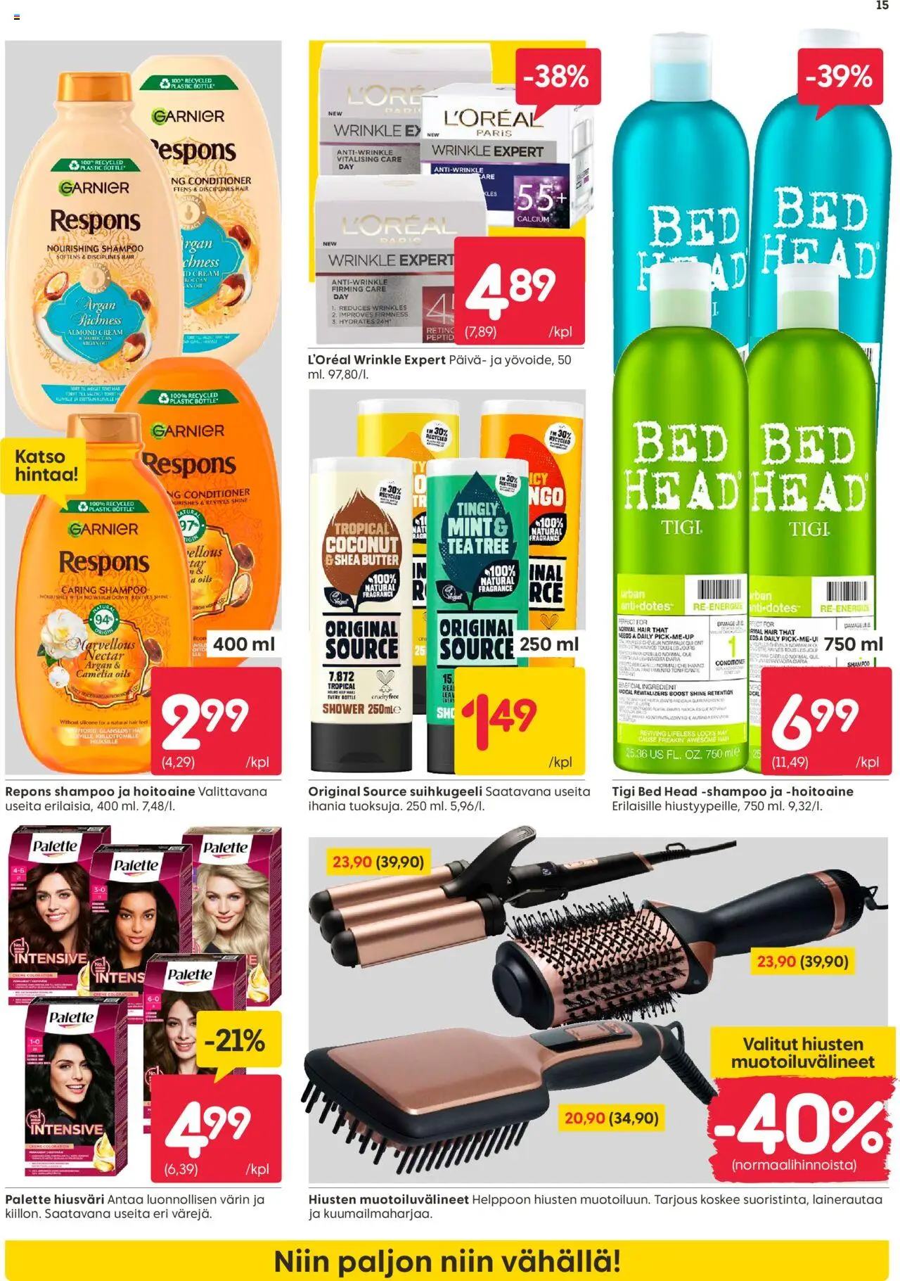  | Sivu: 15 | Tuotteet: Shampoo, Hoitoaine, Hiusväri, Suihkugeeli