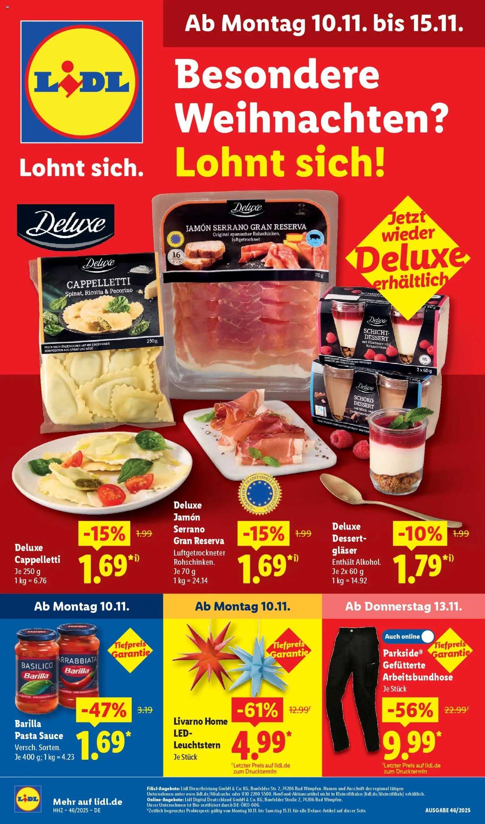Lidl Prospekt Gundelsheim – gültig ab 10.11.2025 | Seite: 1 | Produkte: Käse, Barilla, Bad, Pasta