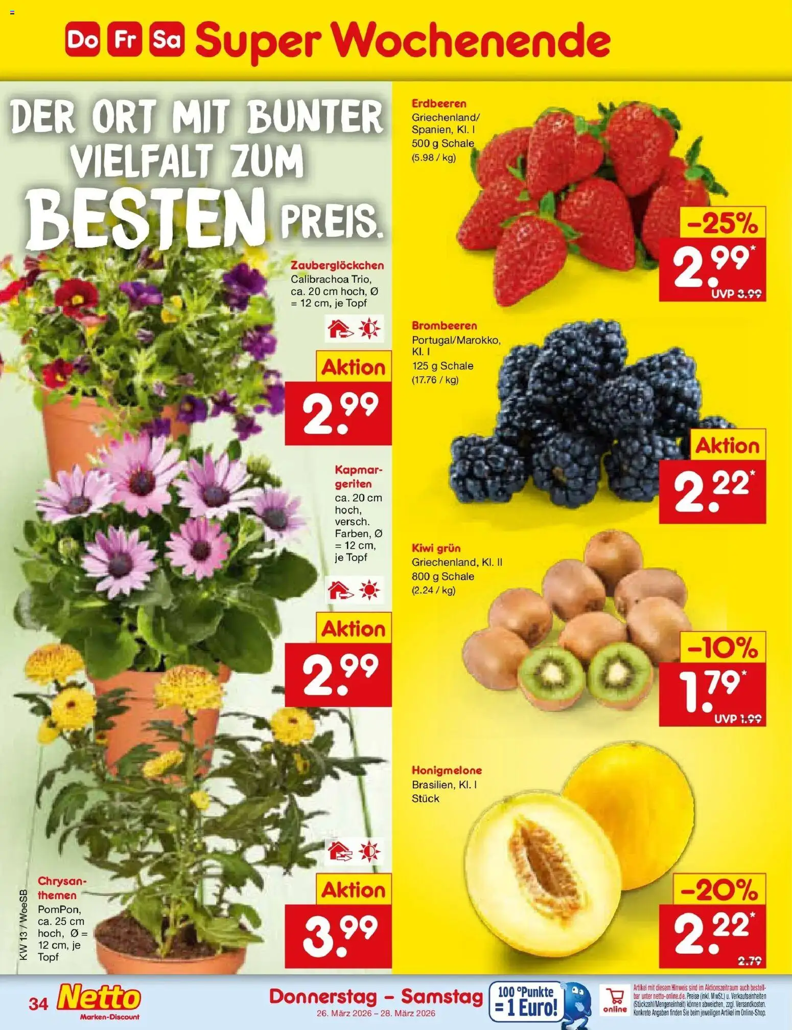 Netto Marken-Discount Prospekt Gemmingen	 – gültig ab 23.03.2026 | Seite: 48 | Produkte: Honigmelone, Erdbeeren, Kiwi