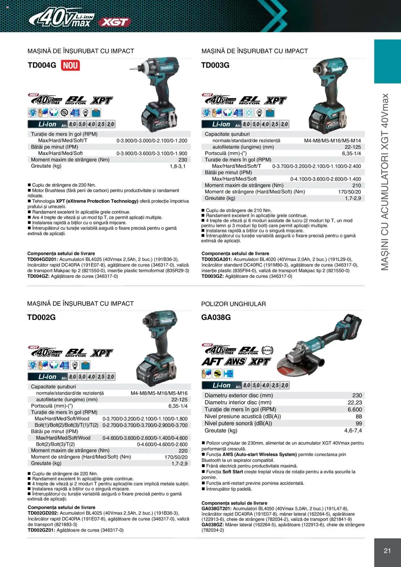 Noul catalog Makita – valabil de la 08.01.2025 | Pagină: 21 | Produse: Încărcător, Aspirator, Polizor, Mâner