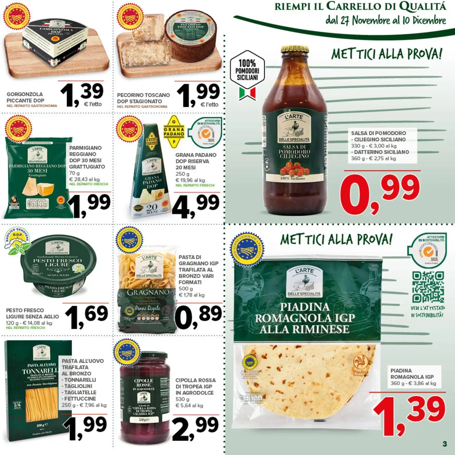 Volantino Todis del 27.11.2025 | Pagina: 3 | Prodotti: Pomodoro, Piadina, Parmigiano, Fettuccine