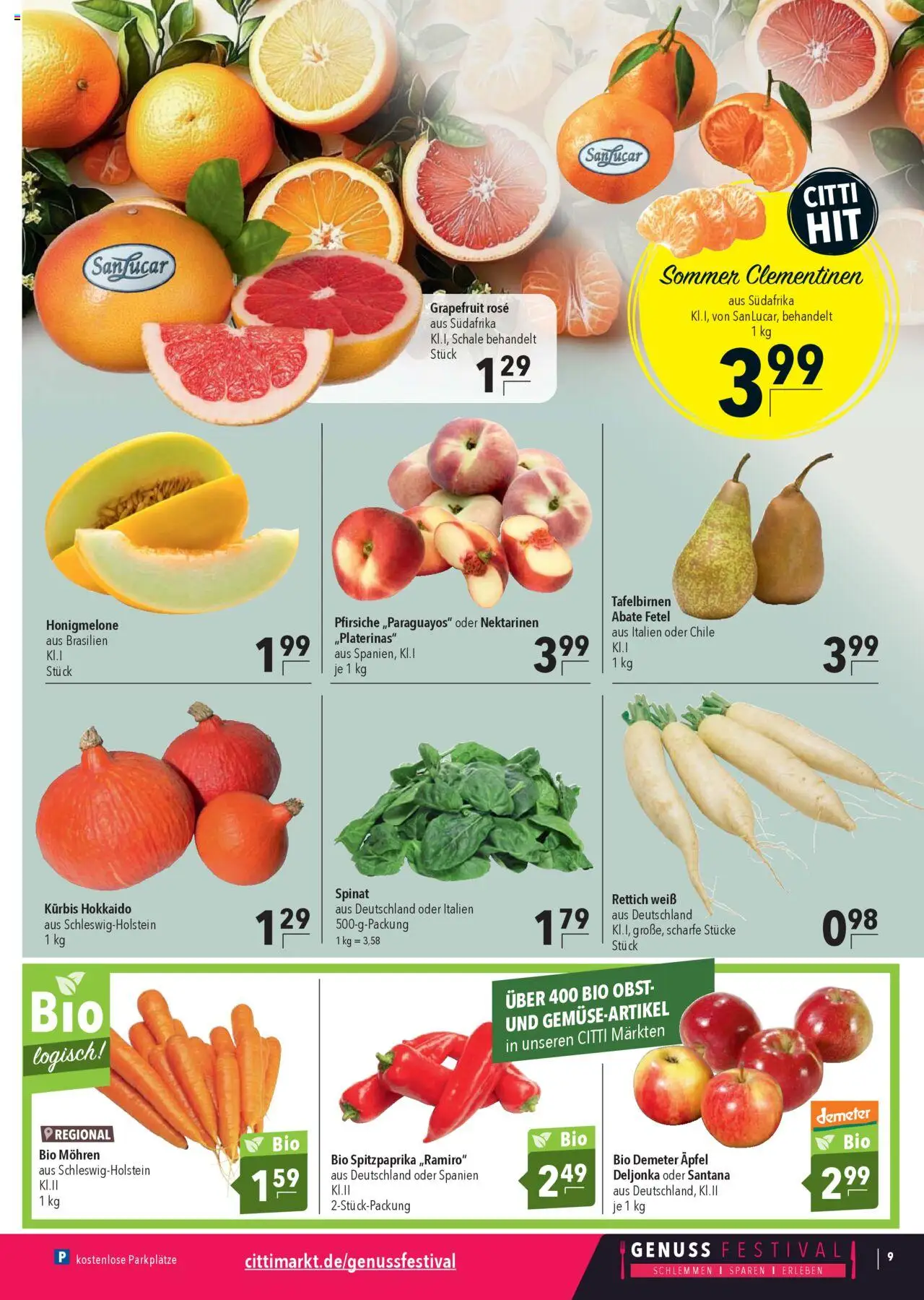 CITTI Markt Prospekt 	 – gültig ab 10.09.2025 | Seite: 9 | Produkte: Nektarinen, Grapefruit, Obst, Kürbis