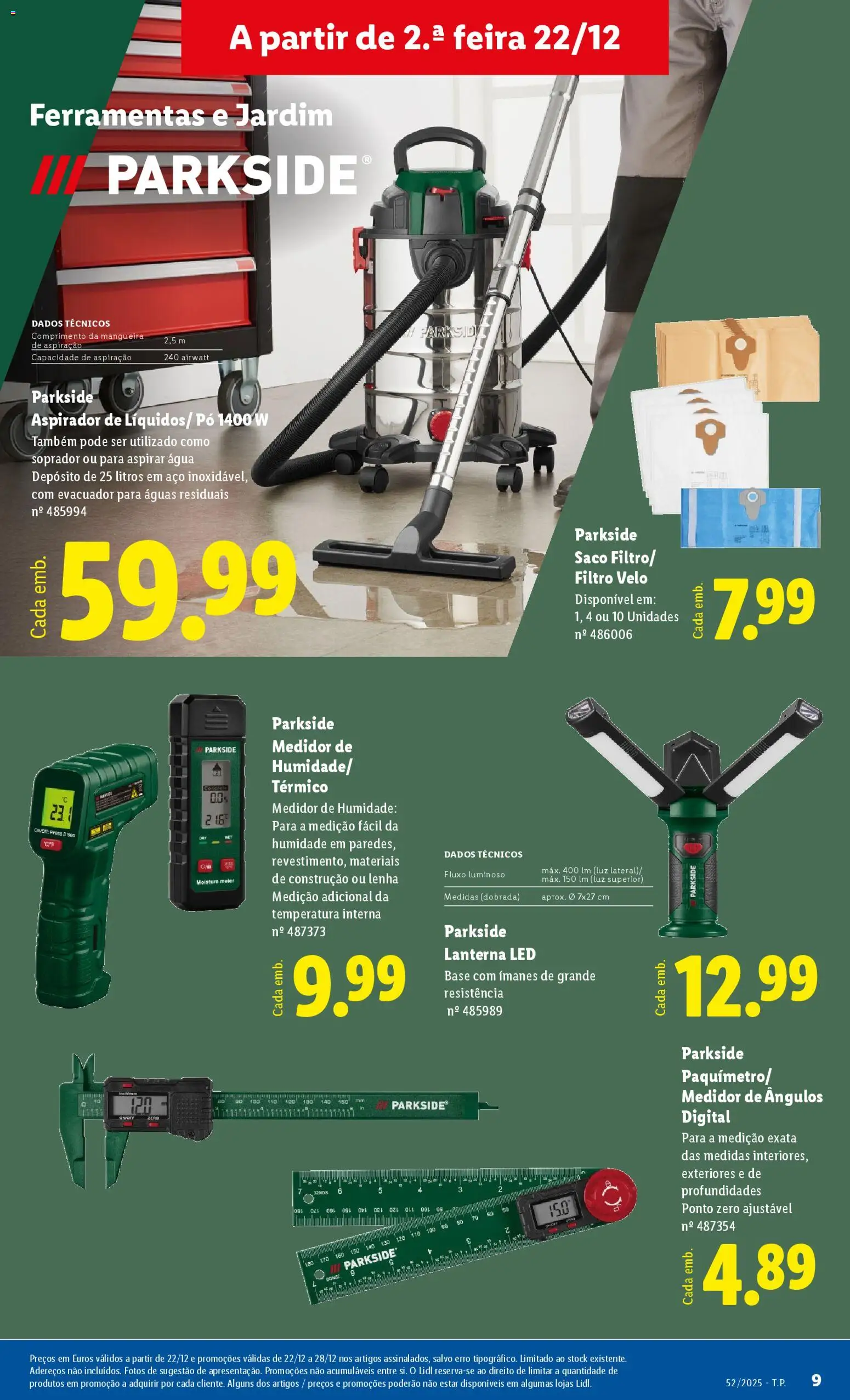 Lidl Novidades │ válido de 22.12.2025 | Página: 9 | Produtos: Agua, Pó, Ferramentas, Lanterna