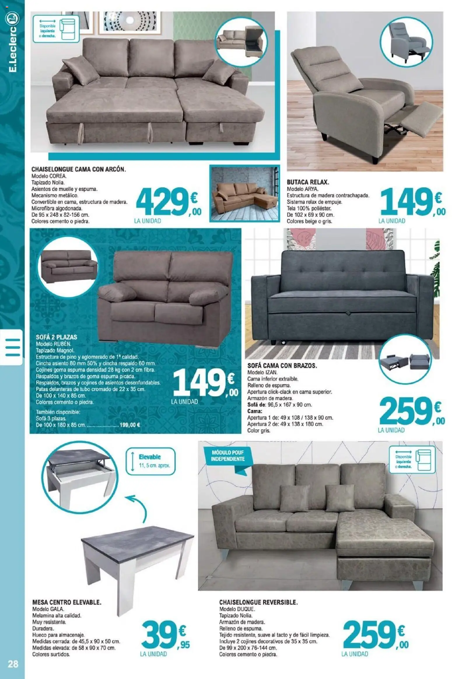 E.Leclerc folleto │ válido desde el 07.01.2026 | Página: 28 | Productos: Sofá cama, Cama, Sofá, Mesa