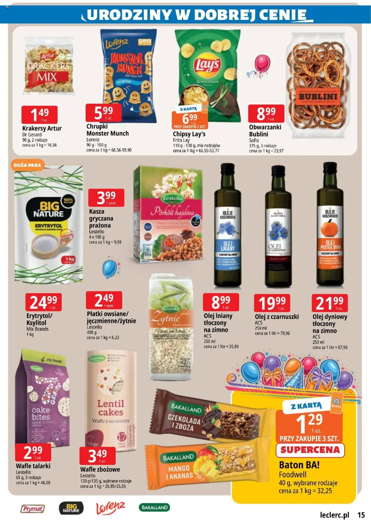 E.Leclerc Gazetka - Zielona Góra od 07.10.2025 | Strona: 15 | Produkty: Chipsy, Ksylitol, Krakersy, Płatki