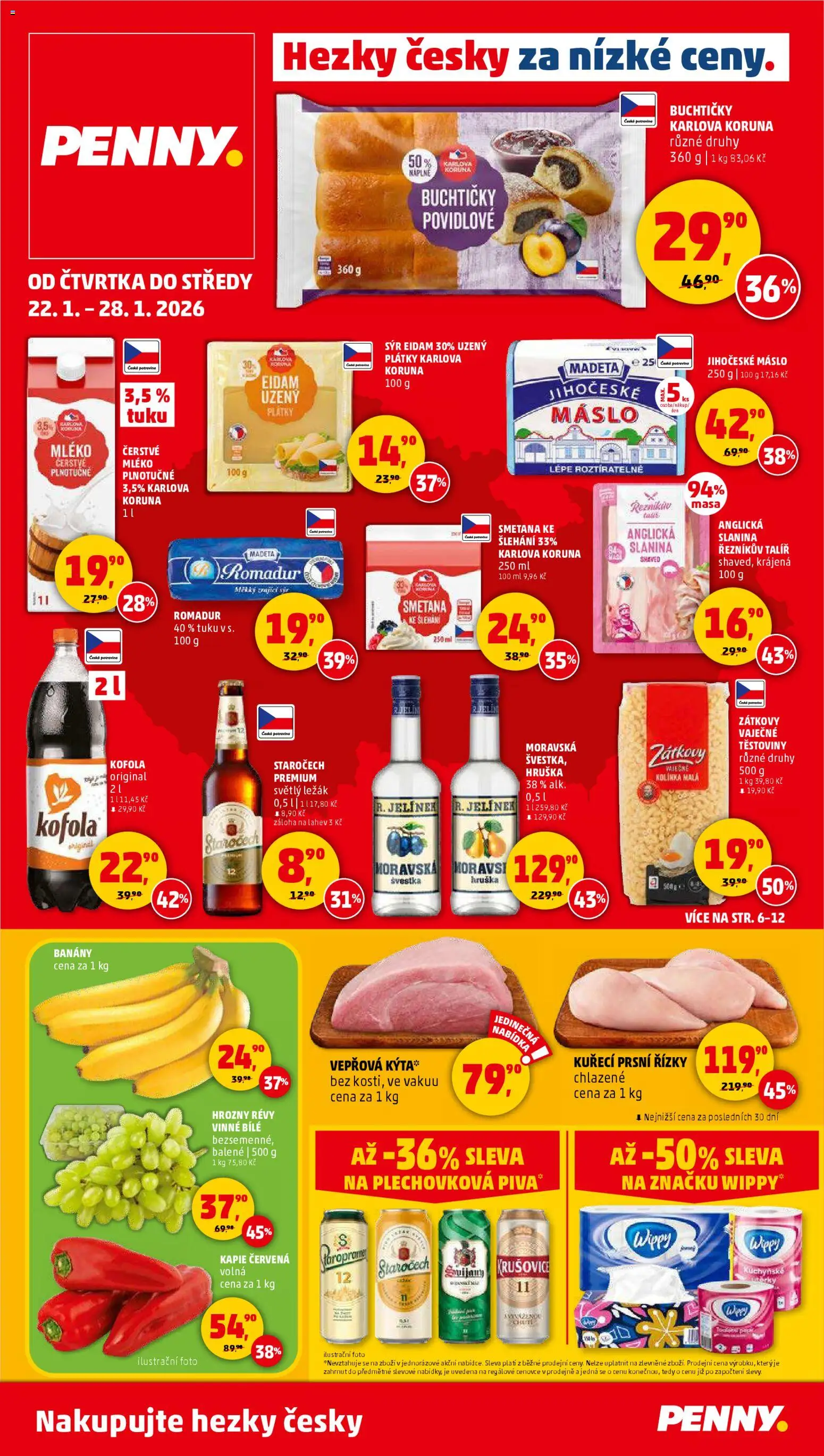 Penny Market leták - Čtvrtečník od 22.01.2026 | Strana: 1 | Produkty: Smetana, Talíř, Krušovice, Romadur