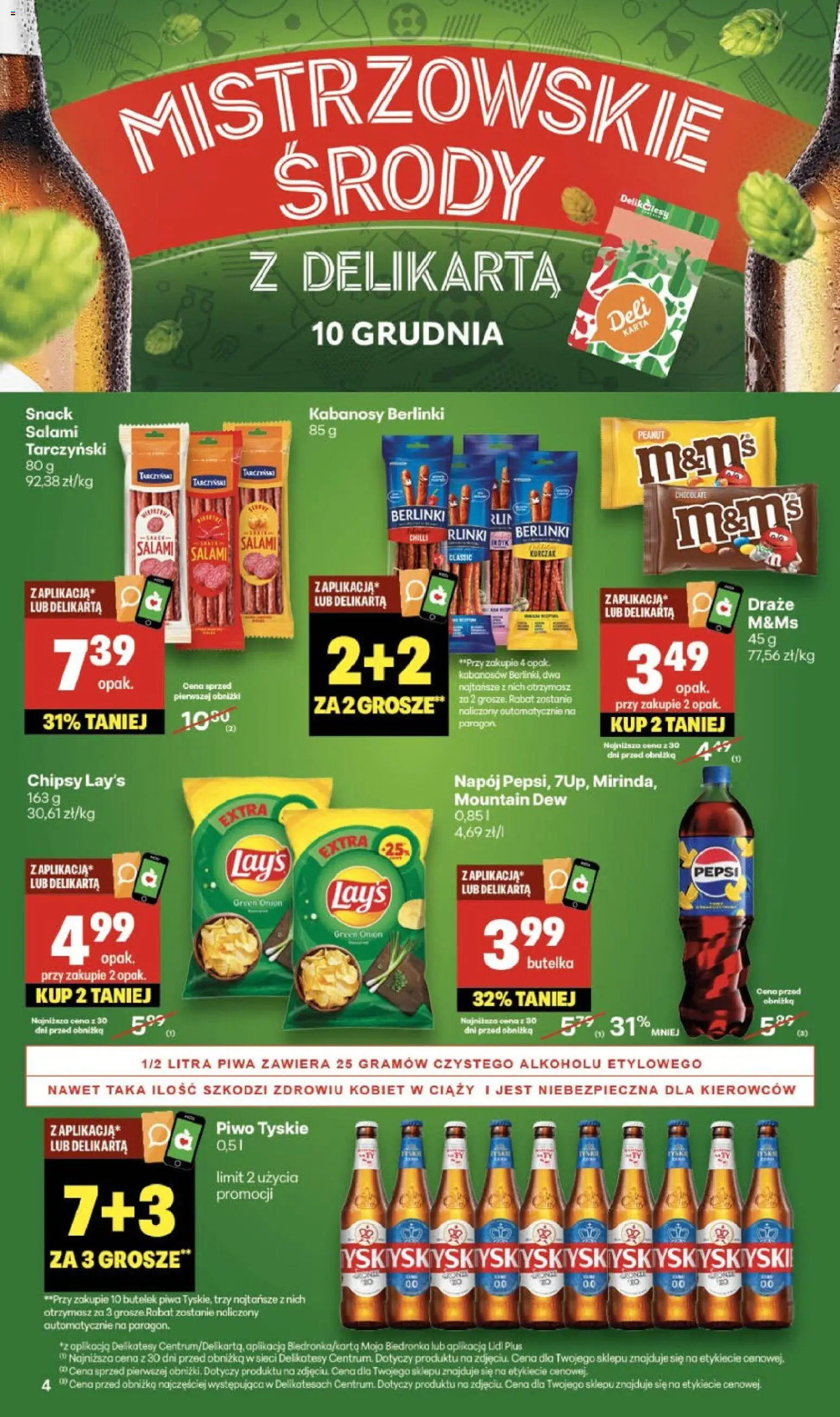Delikatesy Centrum Gazetka - Sklepy Własne od 04.12.2025 | Strona: 4 | Produkty: Chipsy, M&M's, Delikatesy, Salami