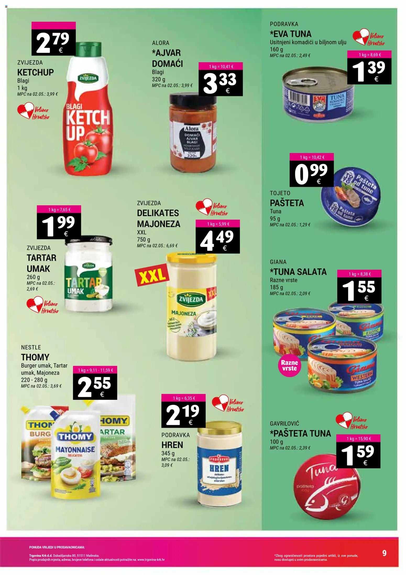 Trgovina Krk katalog | vrijedi od 01.11.2025 | Stranica: 9 | Proizvodi: Pašteta, Salata, Tuna, Hren