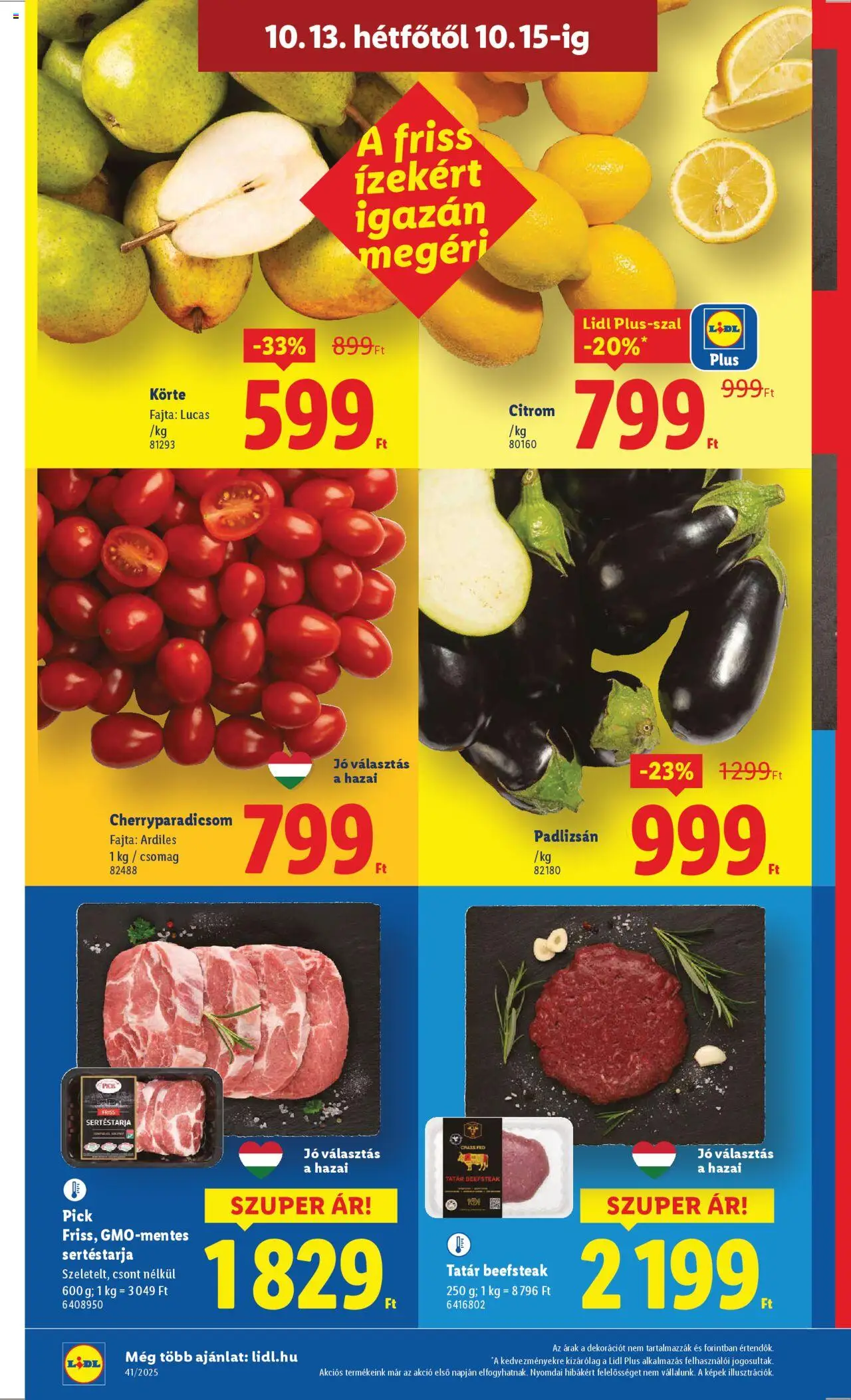 Lidl akciós ujság - amely érvényes a következő dátumtól: 09.10.2025 | Oldal: 54 | Termékek: Körte, Sertéstarja, Pick, Citrom