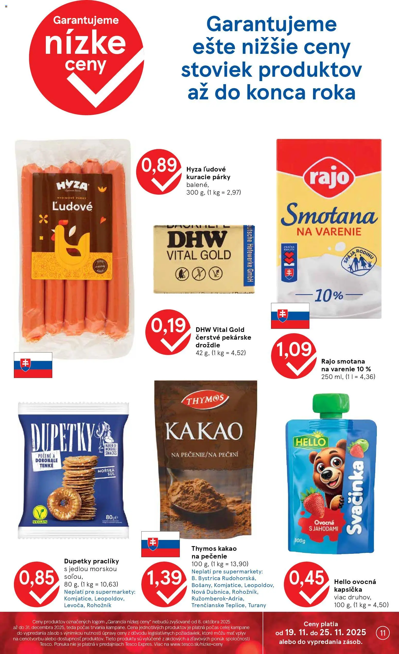 Nové Tesco akcie – leták je platný od 19.11.2025 | Strana: 11 | Produkty: Smotana, Párky, Kakao