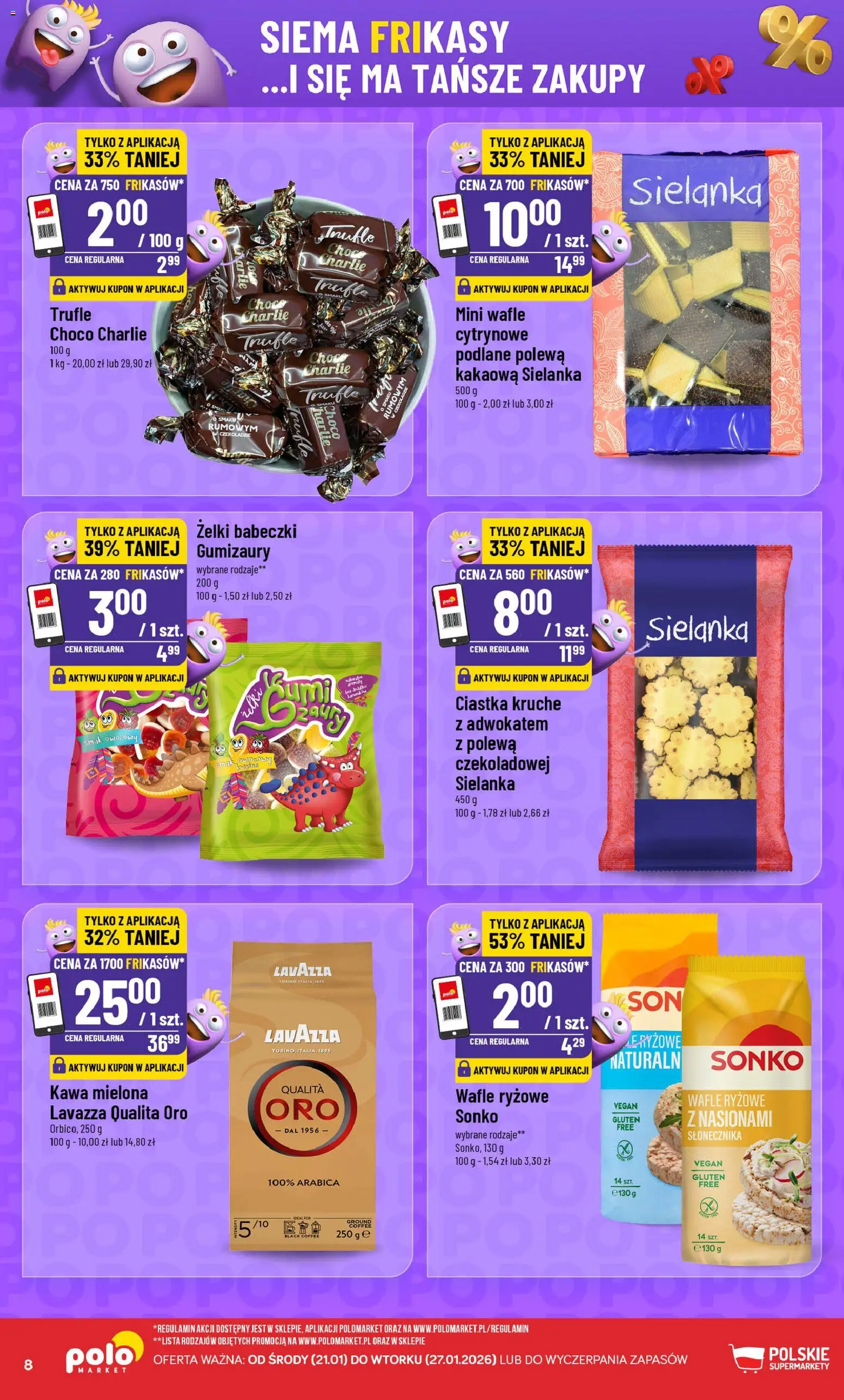 POLOmarket Gazetka - Frikasowe Hity od 21.01.2026 | Strona: 8 | Produkty: Wafle, Wafle ryżowe, Ciastka kruche, Ciastka