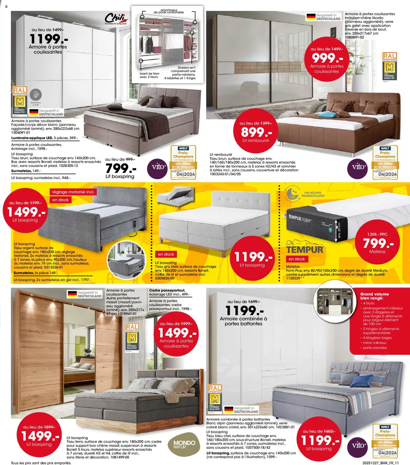 {H1} | Page: 11 | Produits: Surmatelas, Porte, Sommier, Tiroirs
