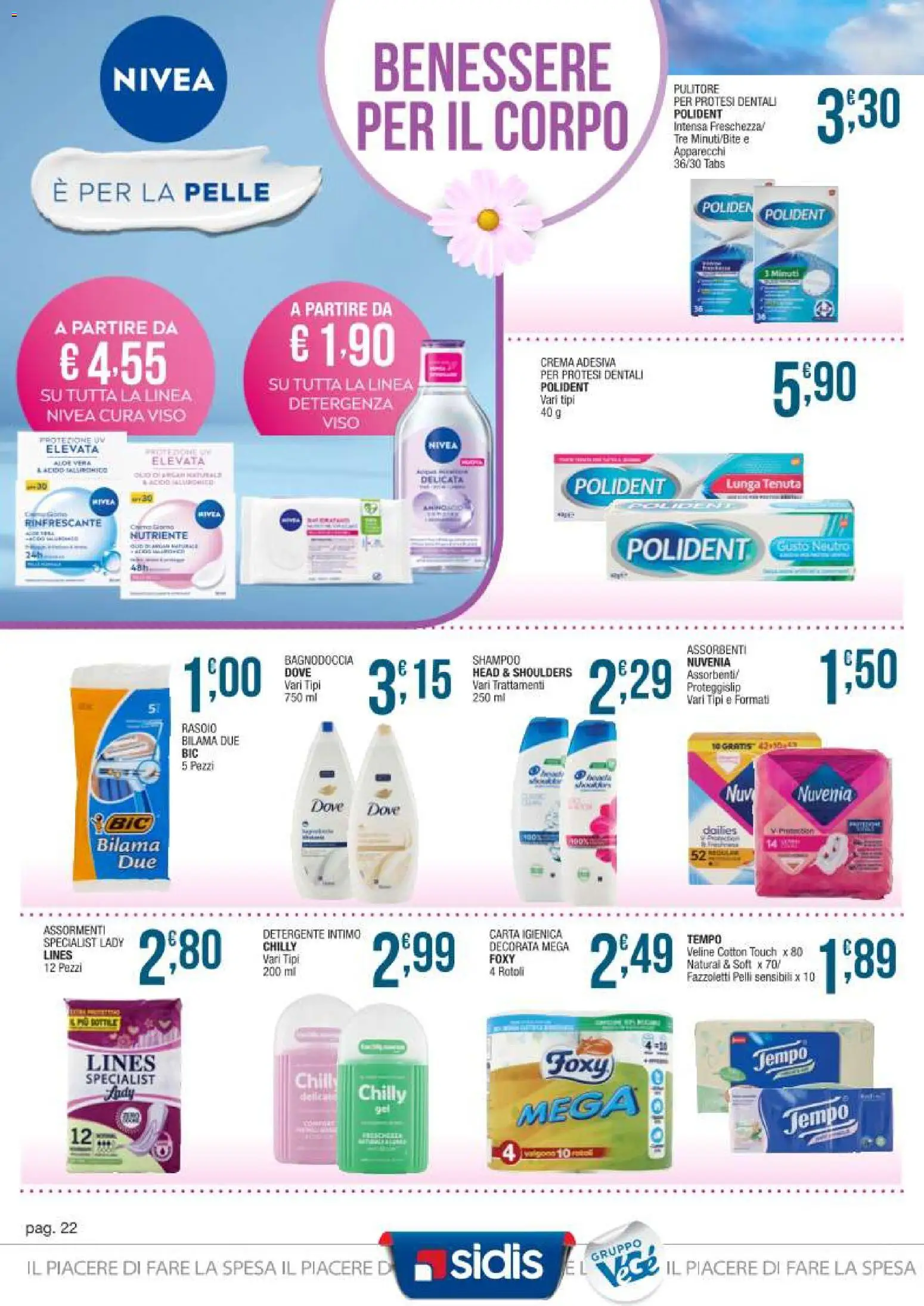 Volantino Sidis del 09.03.2026 | Pagina: 22 | Prodotti: Crema, Rasoio, Veline, Fazzoletti