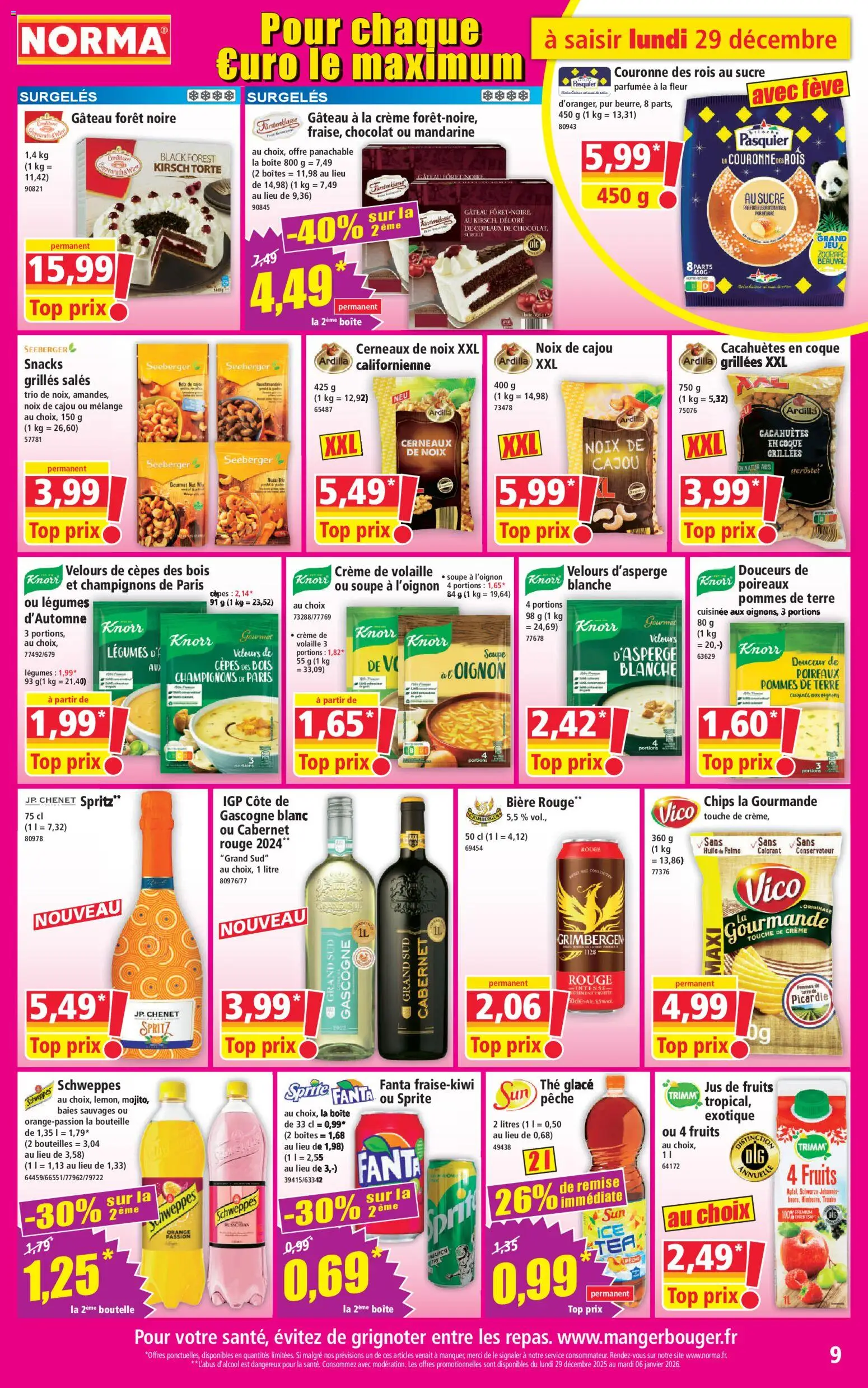 {H1} | Page: 9 | Produits: Pêche, Thé glacé, Jus, Chips