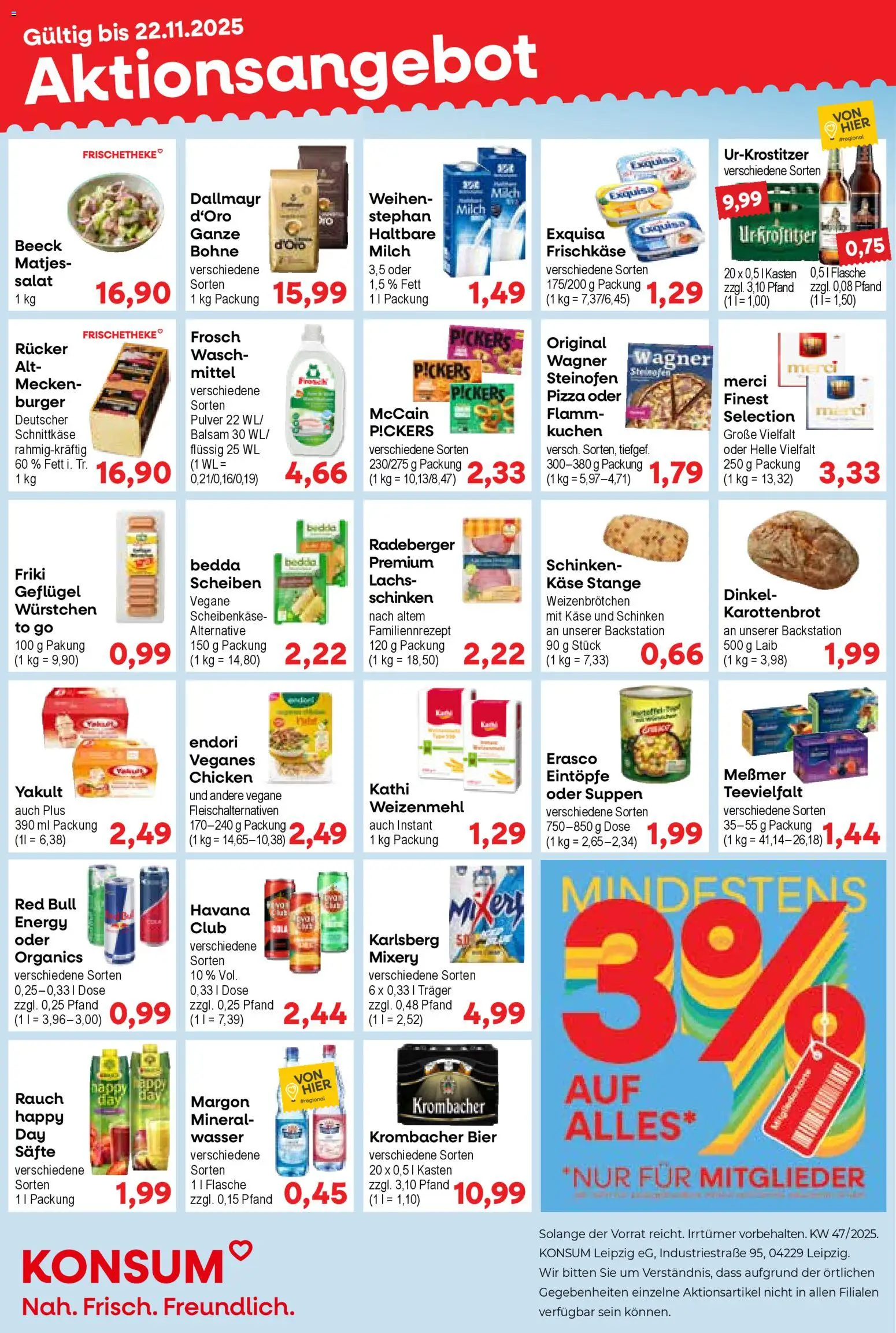 KONSUM Leipzig Prospekt – gültig ab 17.11.2025 | Seite: 1 | Produkte: Merci, Milch, Schinken, Erasco
