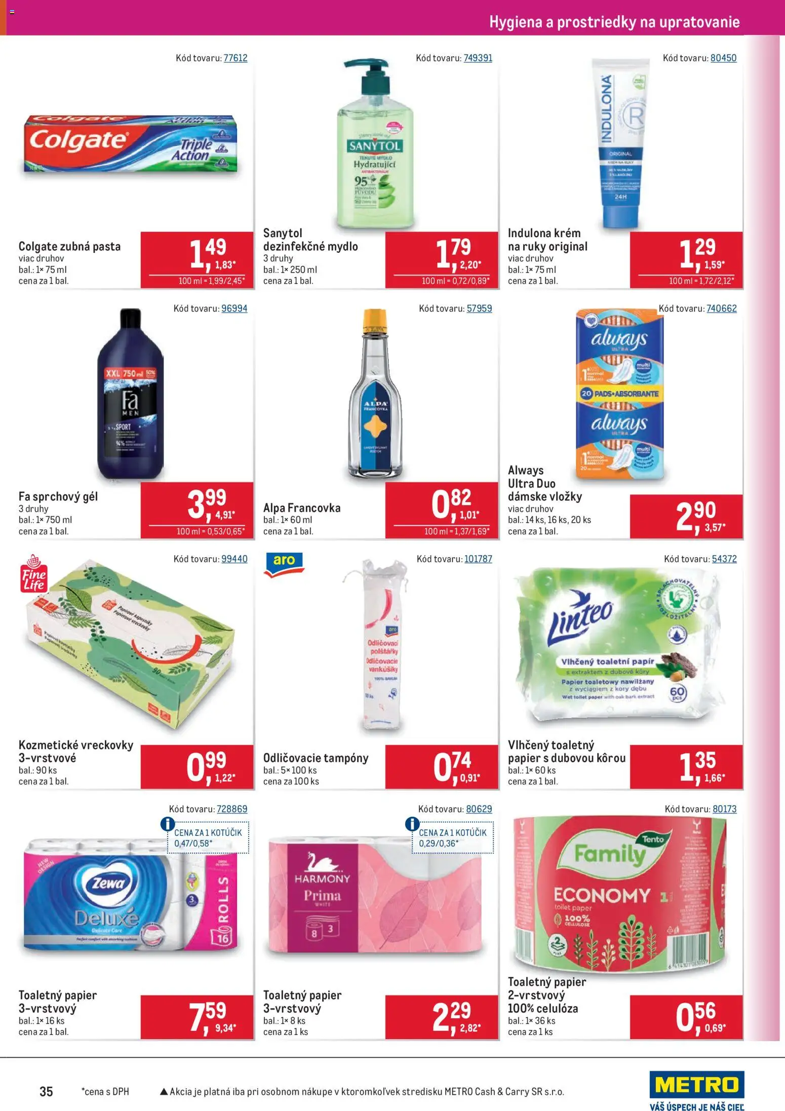 Nové Metro akcie – leták je platný od 25.02.2026 | Strana: 35 | Produkty: Toaletný papier, Zubná pasta, Alpa, Krém