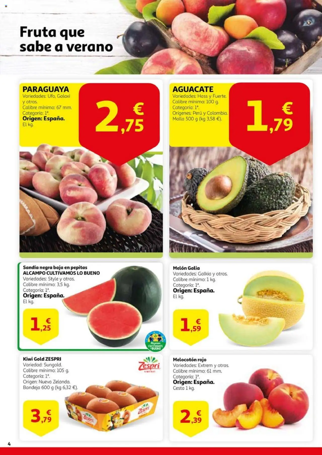Alcampo - HG Nacional  │ válido desde el 01.07.2025 | Página: 4 | Productos: Φορτιστής, Kiwi, Melocotón rojo, Cesta