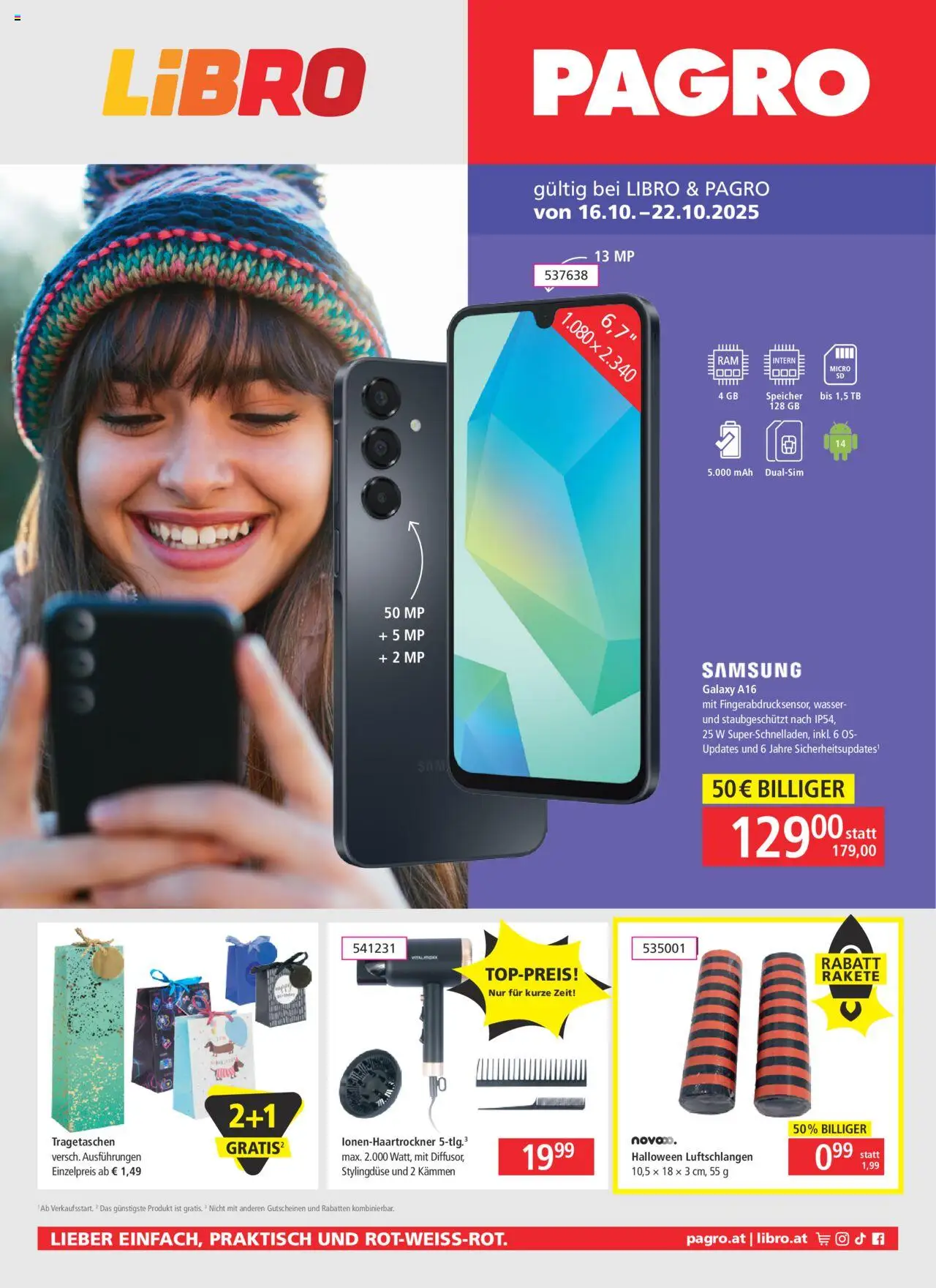 Pagro-Diskont  Flugblatt gültig ab 16.10.2025 | Seite: 1 | Produkte: Wasser, Samsung