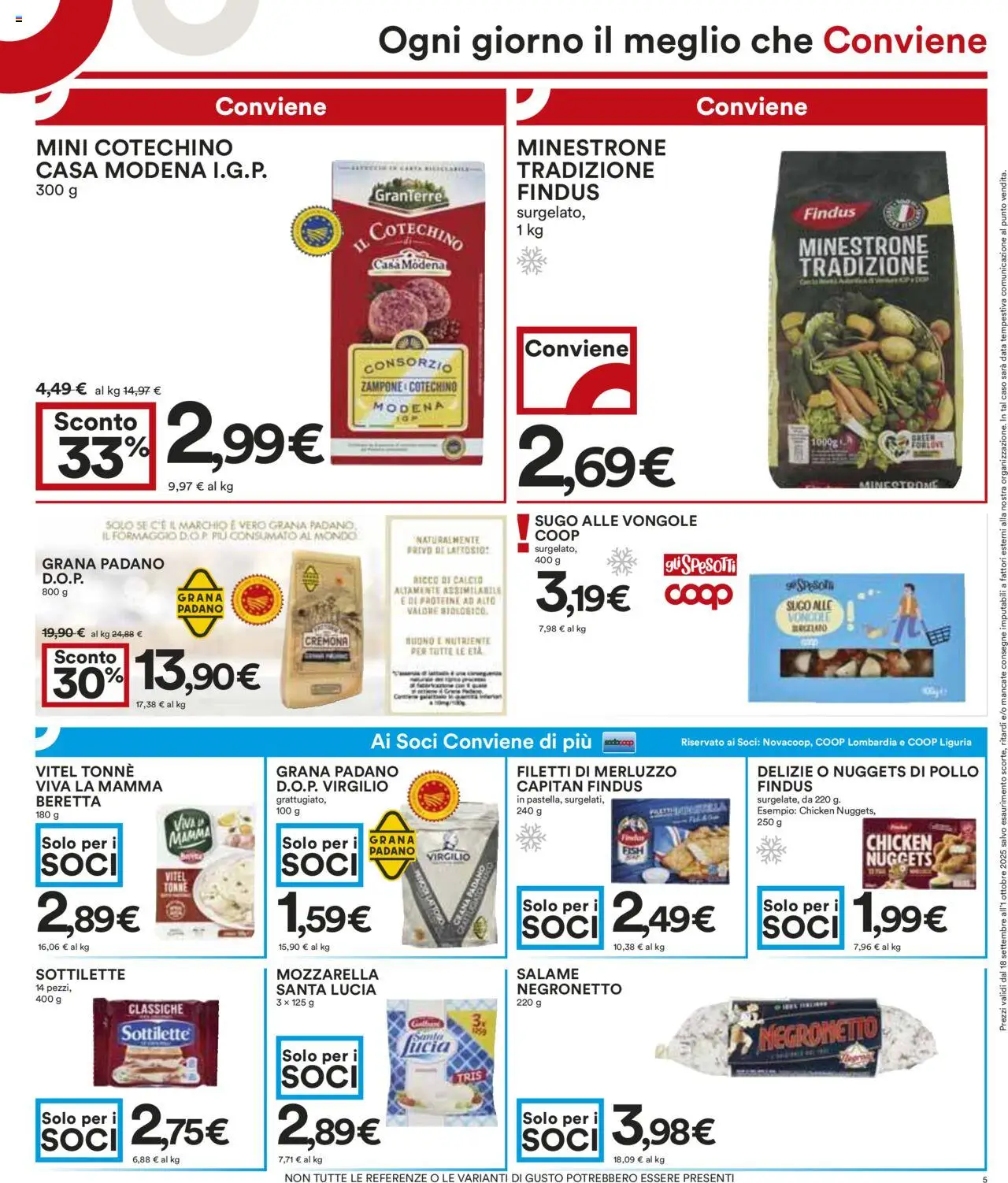 Volantino COOP del 18.09.2025 | Pagina: 5 | Prodotti: Salame, Mozzarella, Formaggio, Sugo