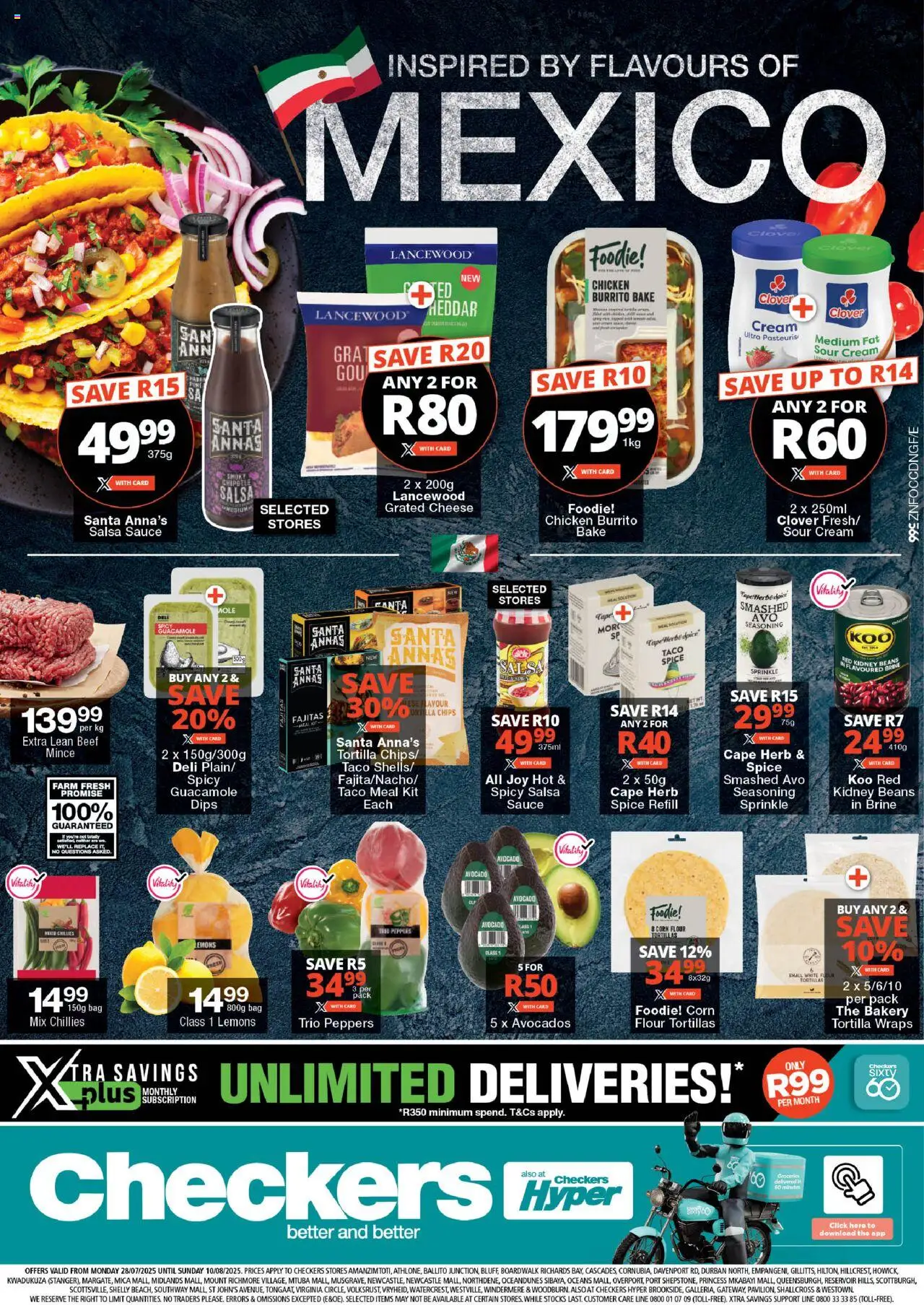 Checkers KwaZulu-Natal - Flavours of Mexico Promotion │ valid from 28.07.2025 | Page: 1 | Products: Corn, Beans, Bag, Cream
