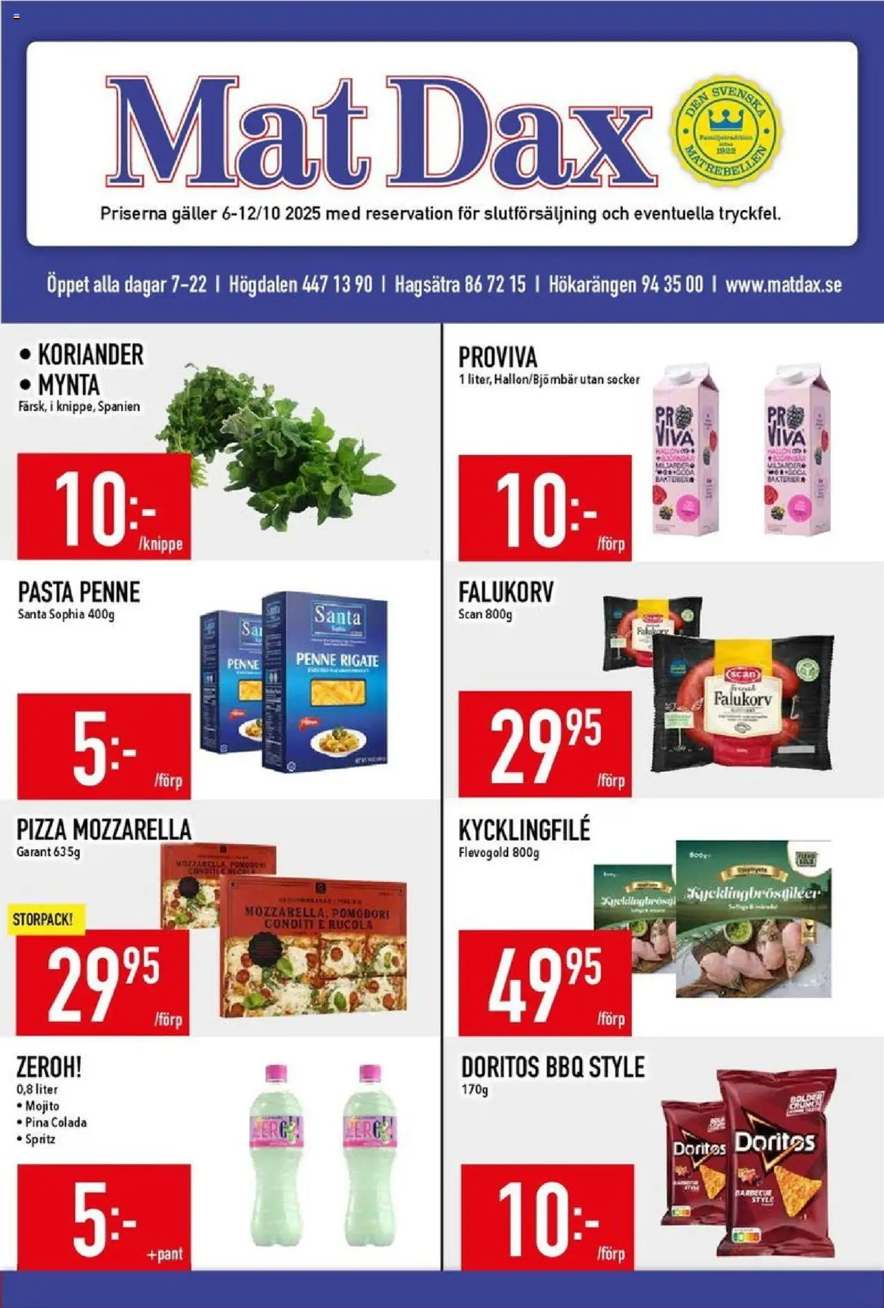 Matdax reklamblad aktuell från 06.10.2025 | Sida: 1 | Produkter: Kycklingfile, Galler, Mynta, Koriander