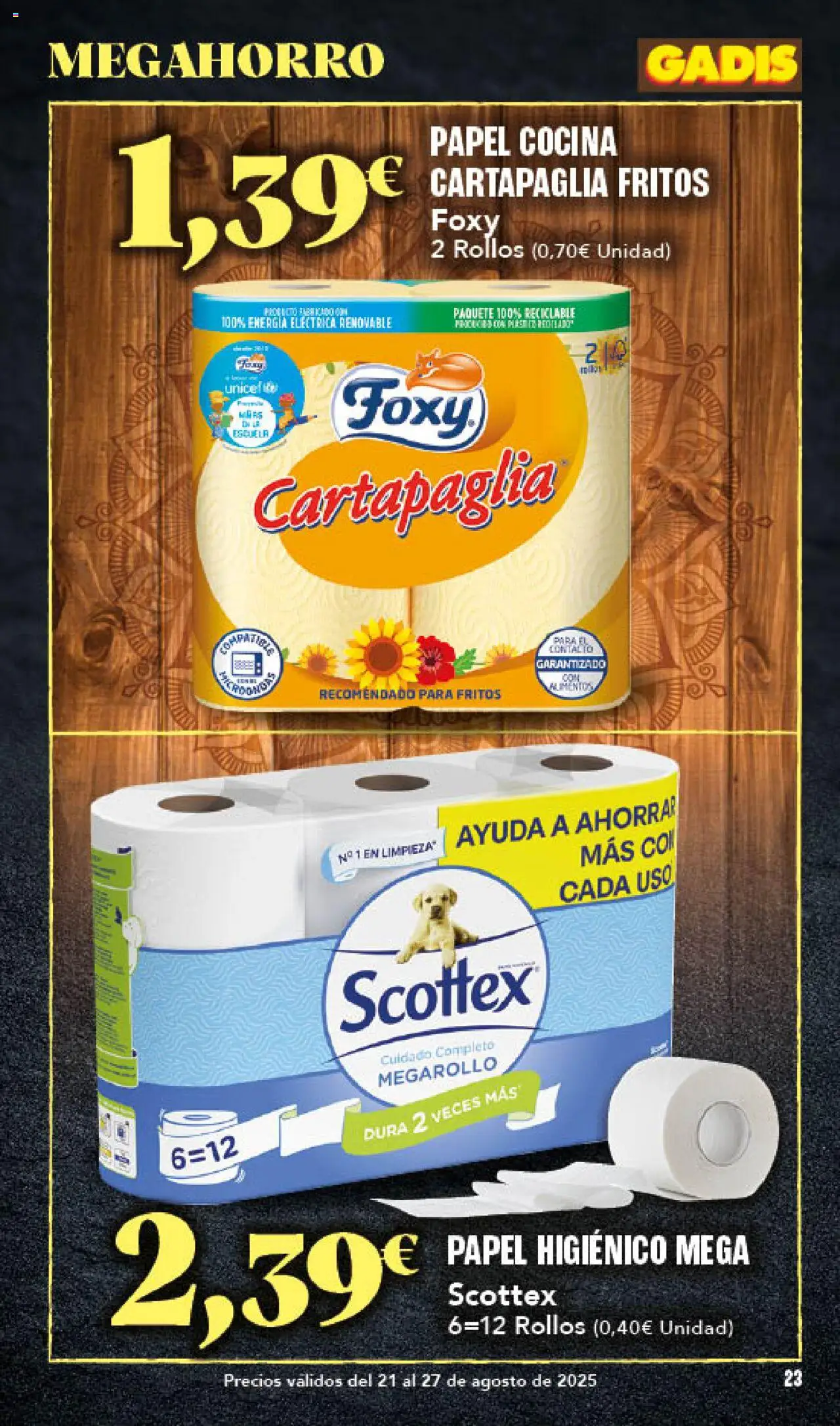 Gadis folleto │ válido desde el 21.08.2025 | Página: 23 | Productos: Papel higienico, Cocina
