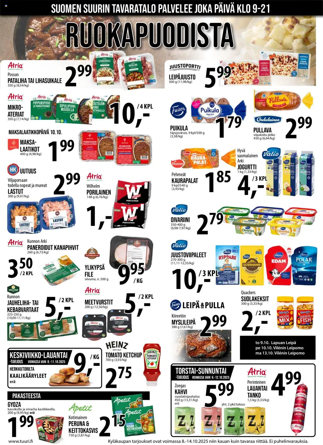 Tuuri tarjoukset – voimassa 08.10.2025 alkaen | Sivu: 8 | Tuotteet: Leipomo, Kaalikääryleet, Sriracha, Pulla