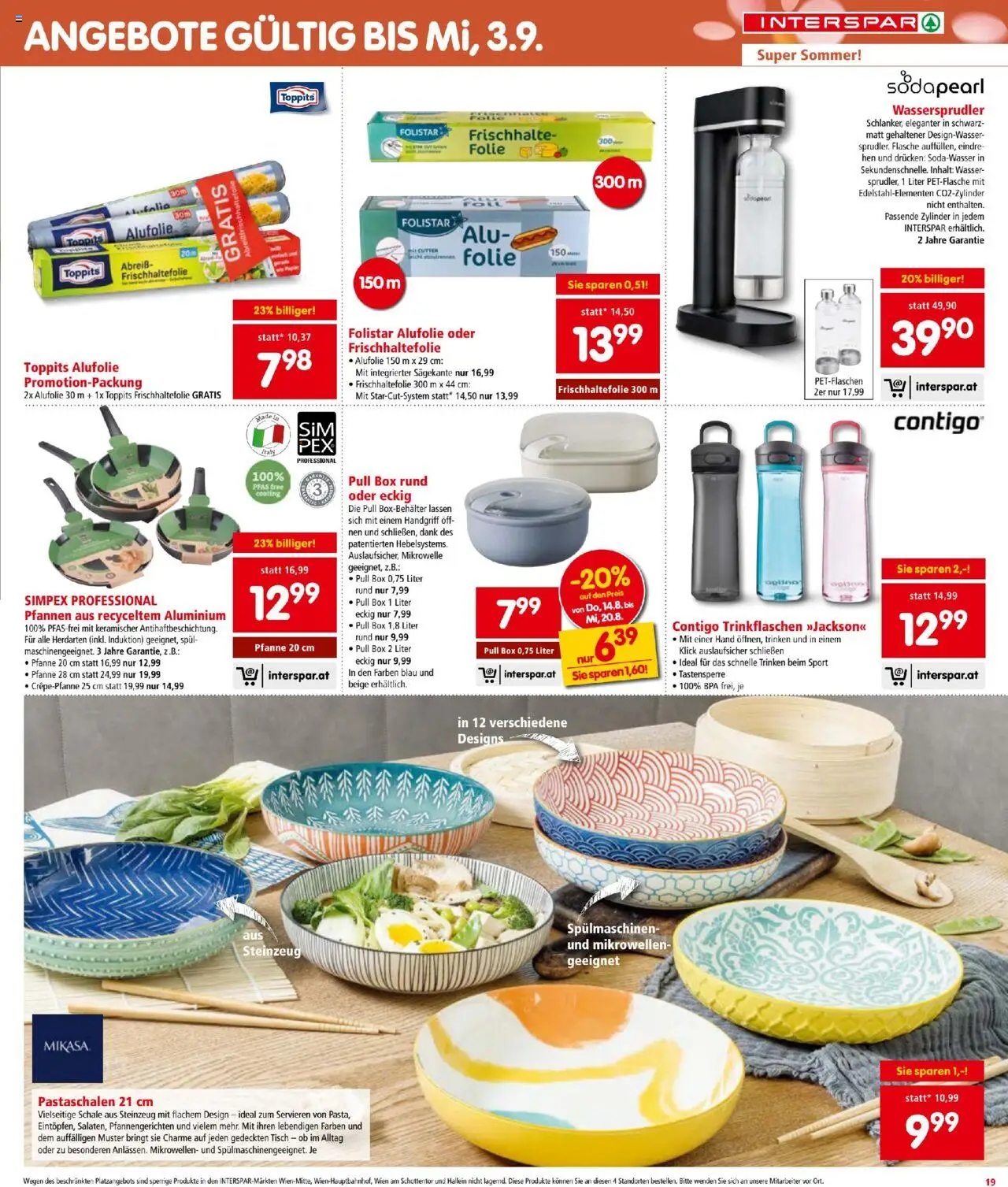 Interspar Flugblatt gültig ab 14.08.2025 | Seite: 19 | Produkte: Wasser, Cutter, Tisch, Box