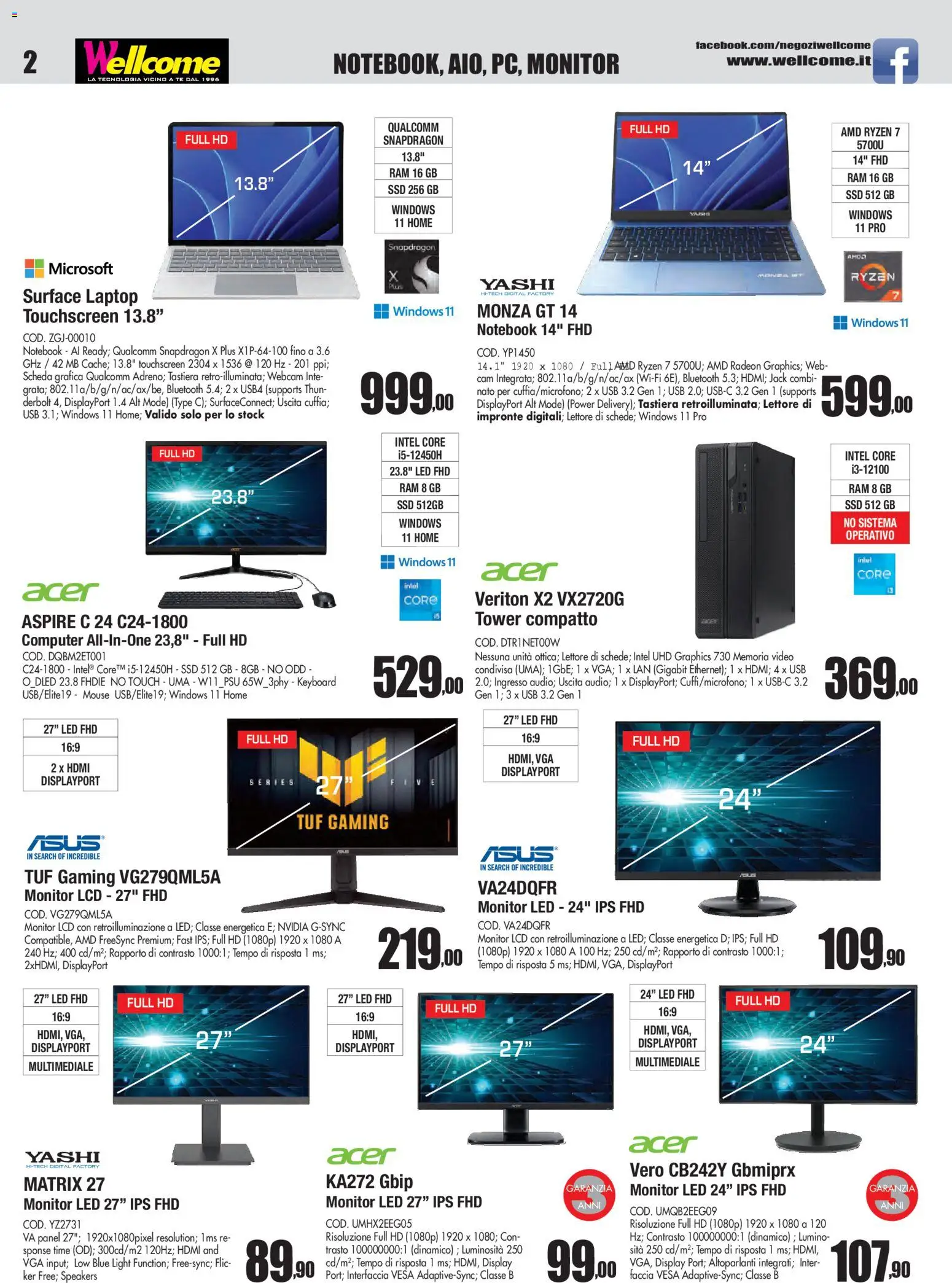 Volantino Wellcome del 06.11.2025 | Pagina: 2 | Prodotti: Monitor, Webcam, Notebook, Tastiera