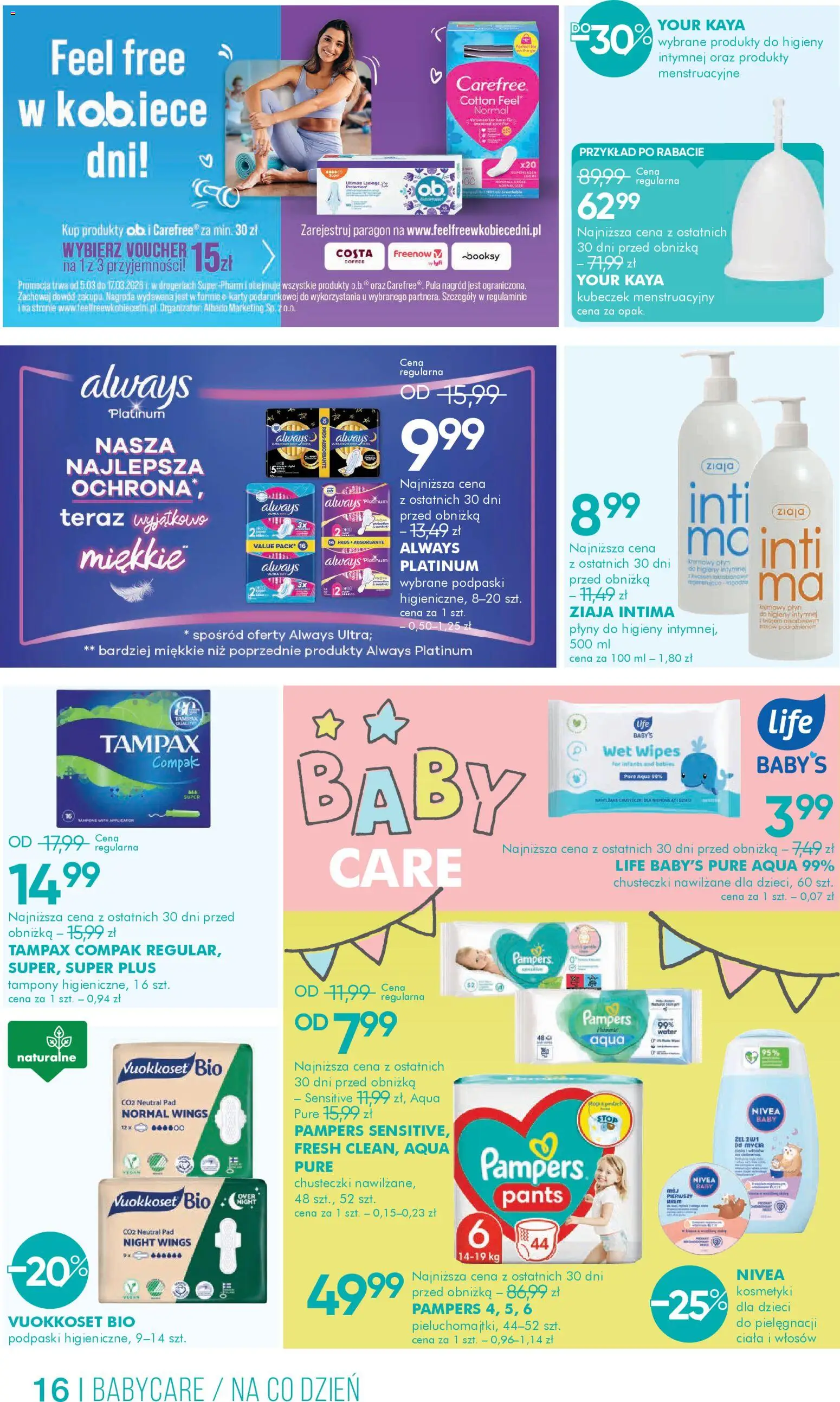Super-pharm gazetka od 05.03.2026 | Strona: 16 | Produkty: Pampers, Podpaski, Krem, Płyn do higieny intymnej