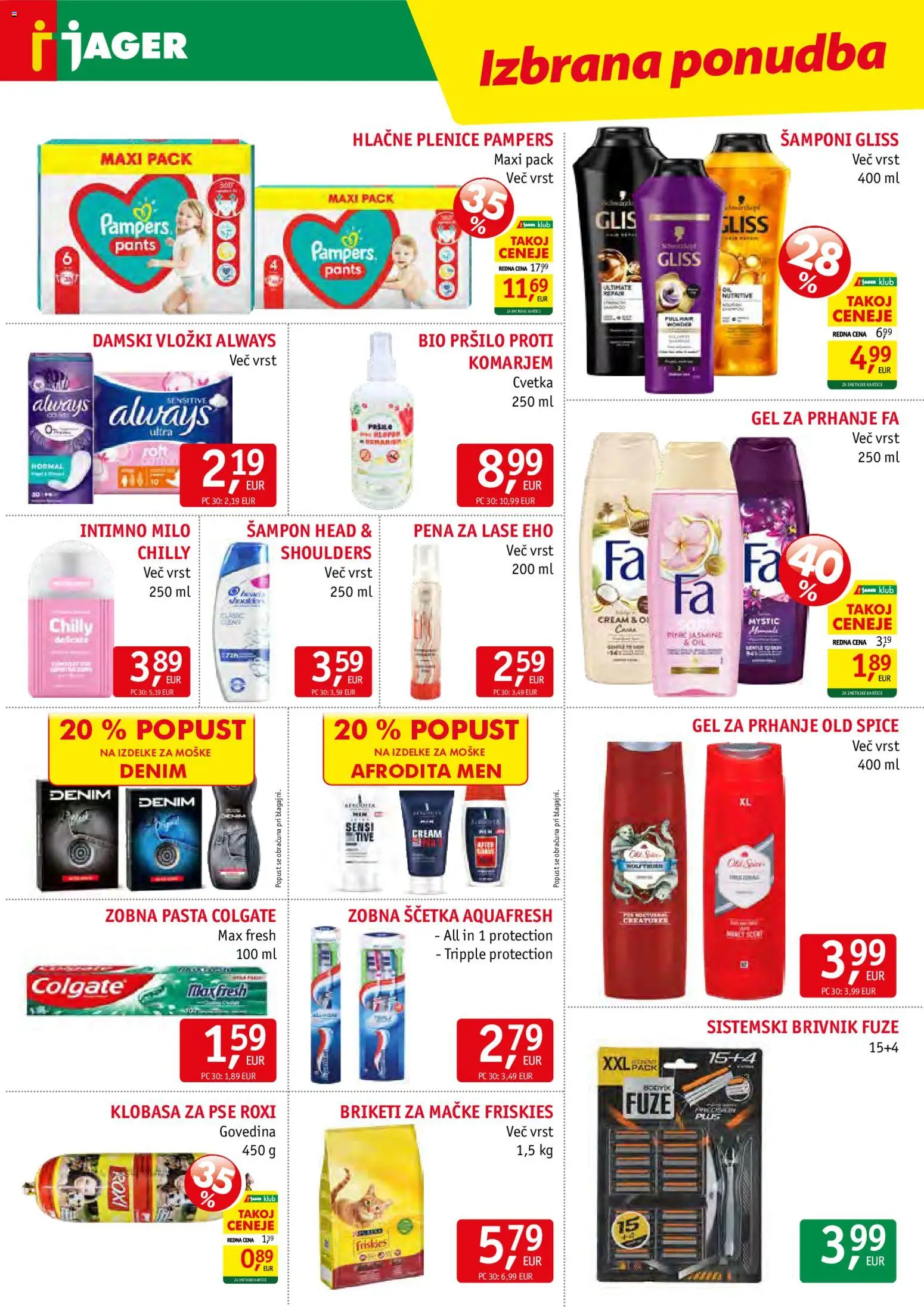 Novi Jager katalog ponudbe – veljaven od 29.04.2026 | Stran: 14 | Izdelki: Plenice, Intimno milo, Vložki, Milo