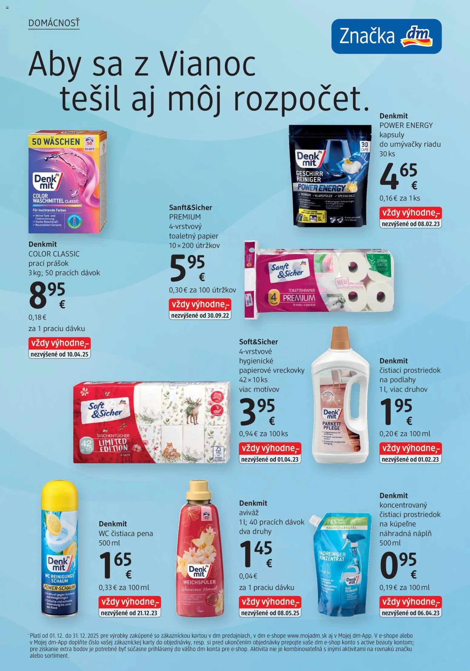 Nové dm drogerie akcie – leták je platný od 01.12.2025 | Strana: 28 | Produkty: Prací prášok, Toaletný papier, Čistiaci prostriedok, Kapsuly do umývačky riadu