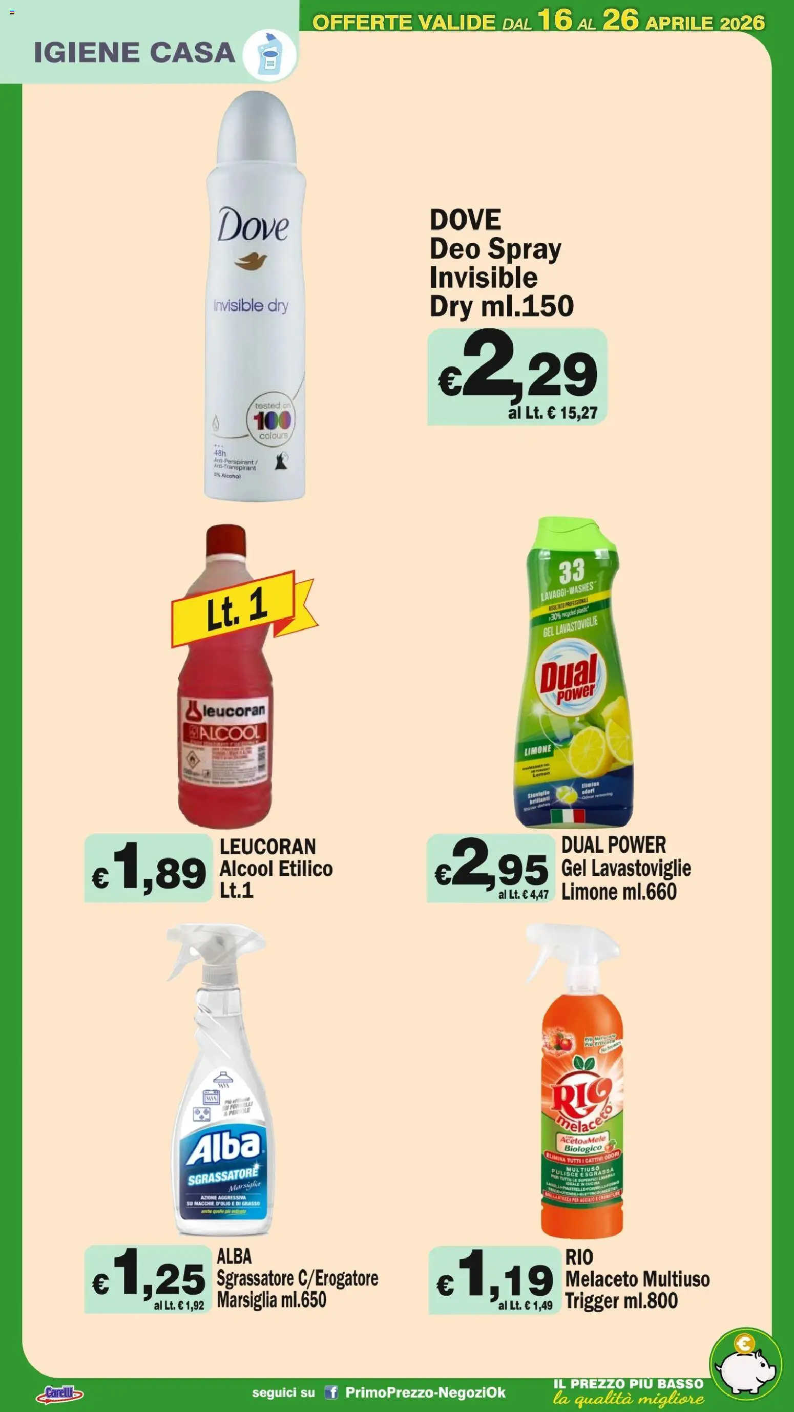 Volantino Primo Prezzo del 16.04.2026 | Pagina: 22 | Prodotti: Sgrassatore, Limone, Lavastoviglie, Fornelli