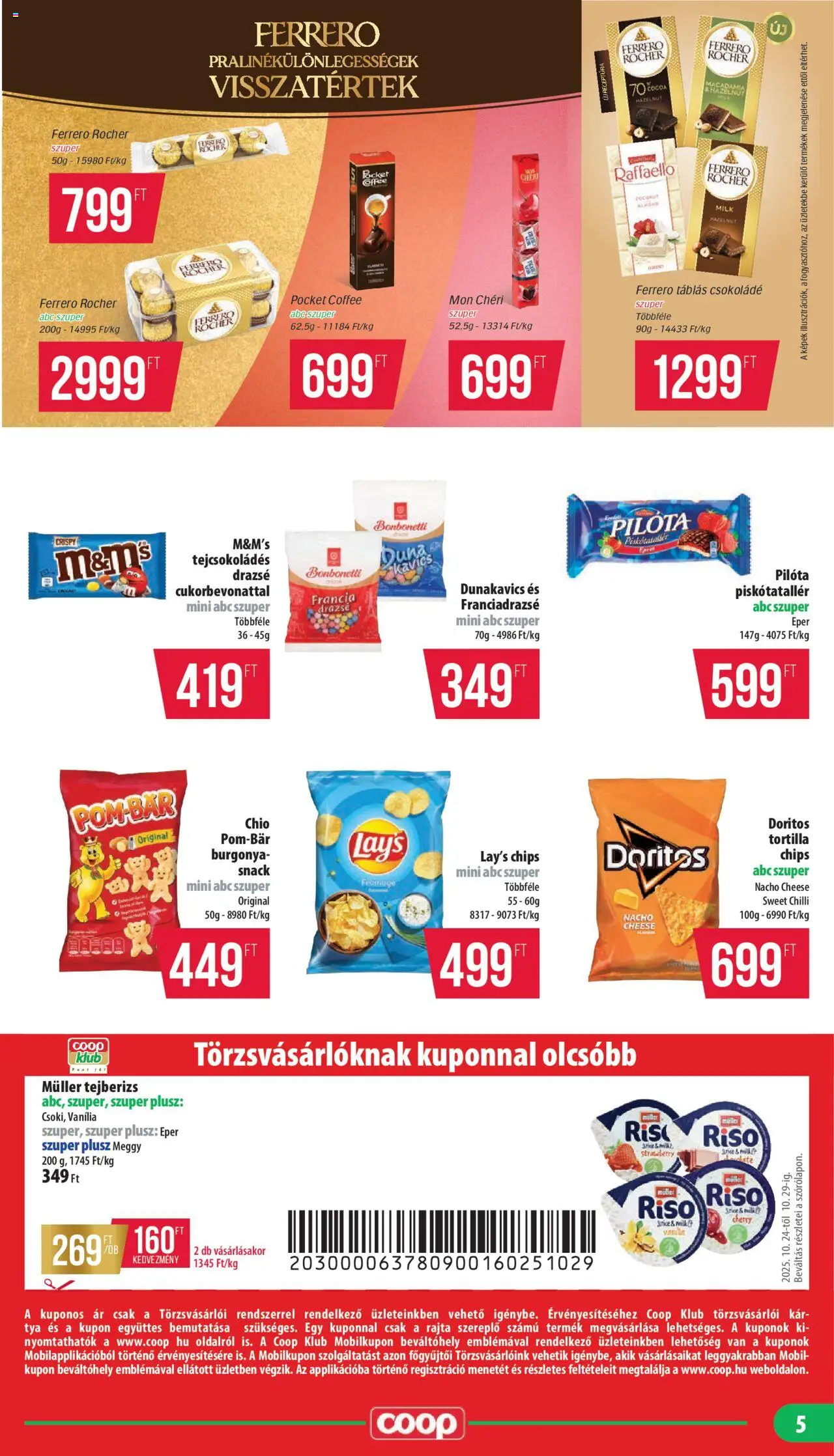 COOP akciós ujság - amely érvényes a következő dátumtól: 24.10.2025 | Oldal: 5 | Termékek: Burgonya, Drazsé, Csokoládé, Eper