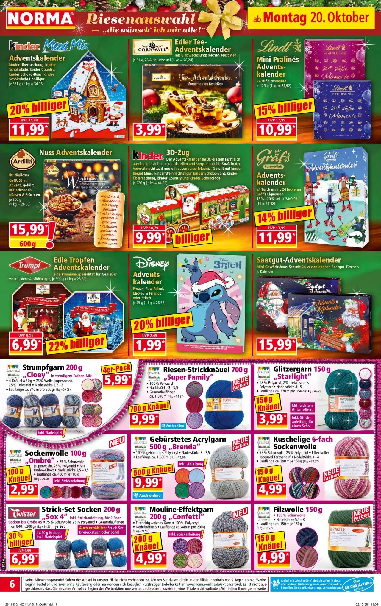 Norma Prospekt 	 – gültig ab 20.10.2025 | Seite: 6 | Produkte: Kinder schokolade, Schokolade, Lindt, Schal