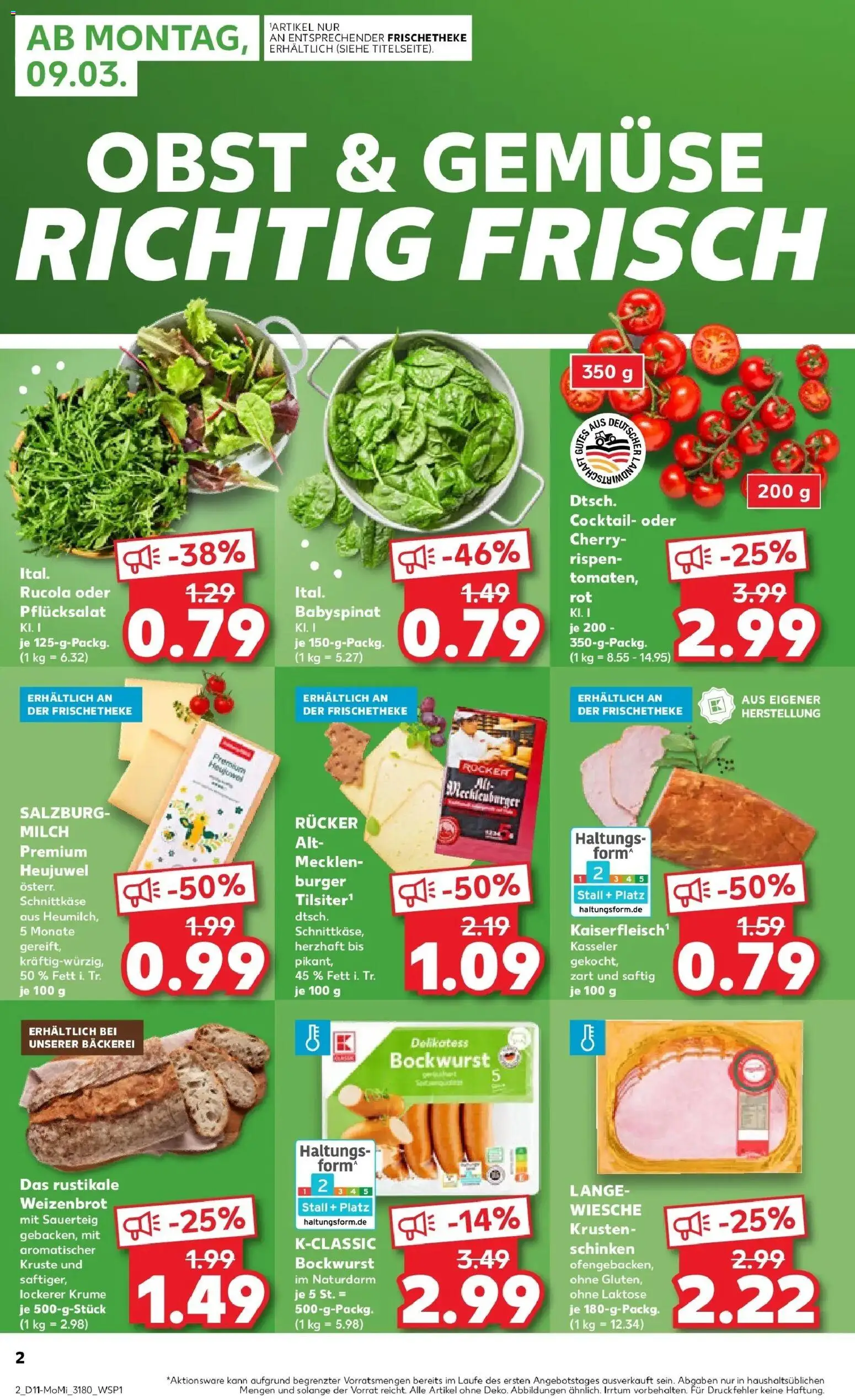 Kaufland Prospekt Berlin	 – gültig ab 09.03.2026 | Seite: 2 | Produkte: Bäckerei, Rucola, Gemüse, Schinken