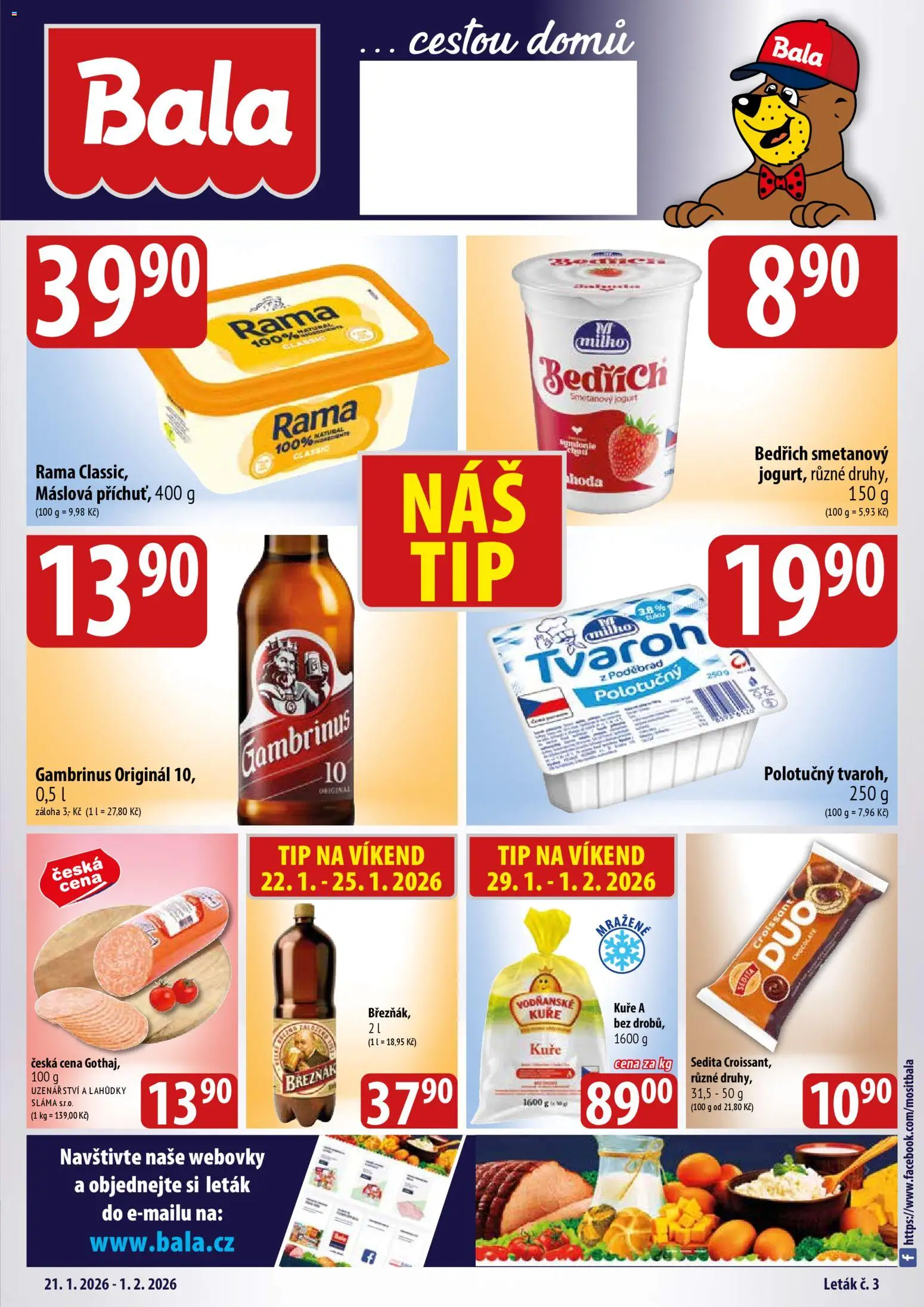 BALA velký leták od 21.01.2026 | Strana: 1 | Produkty: Jogurt, Tvaroh, Kuře, Gambrinus