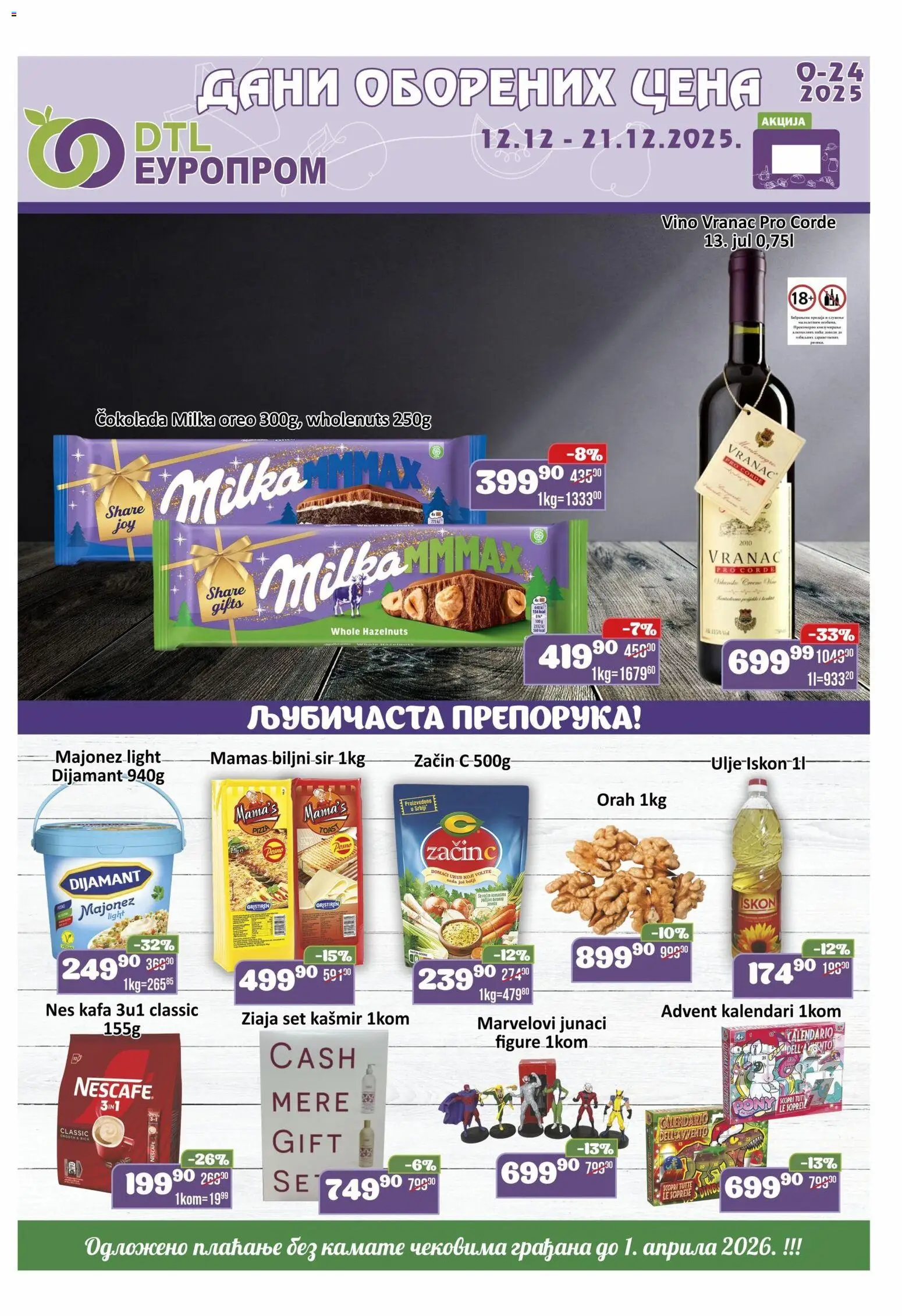 Europrom katalog - važi od 12.12.2025 | Strana: 1 | Proizvode: Majonez, Vranac, Sir, Vino