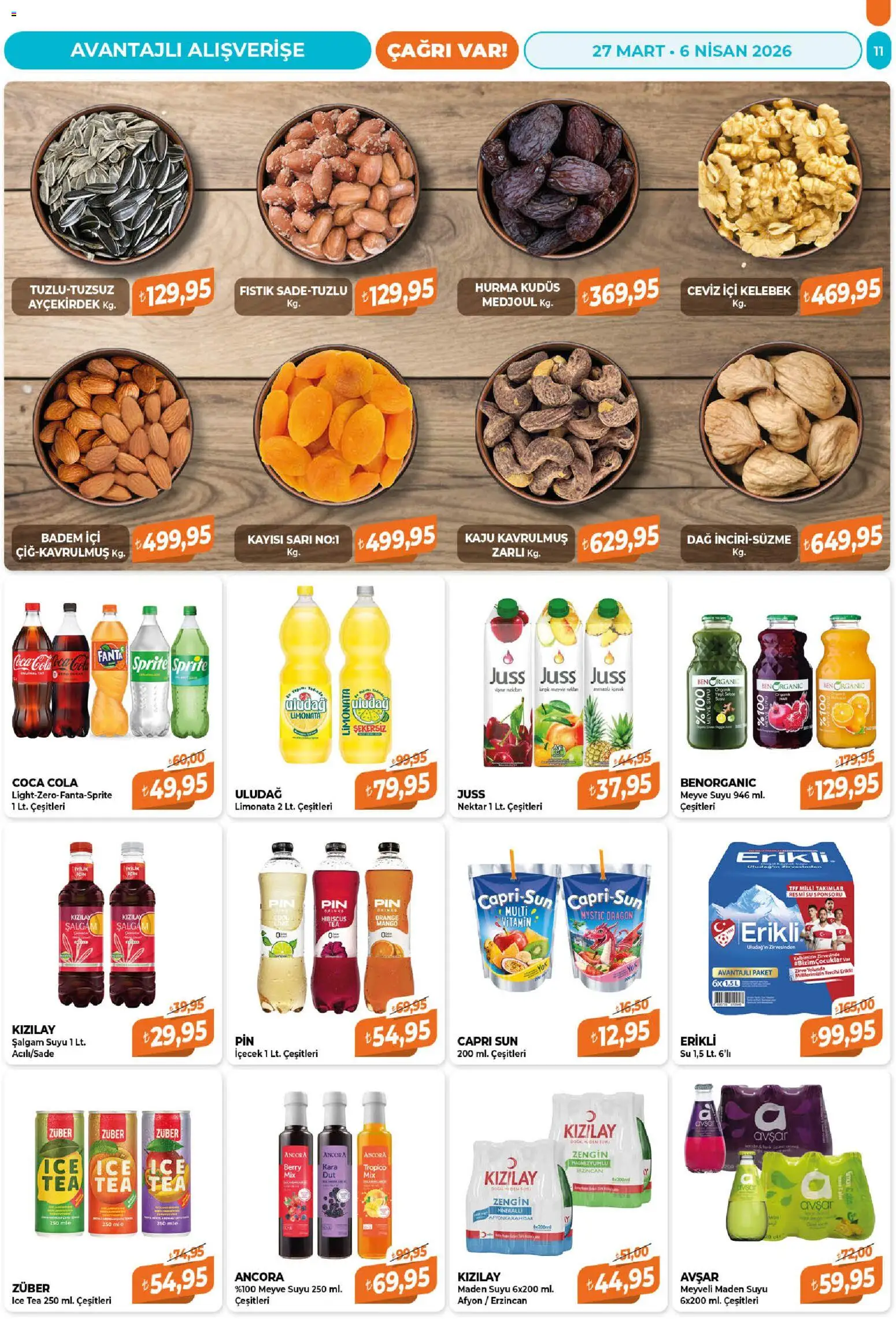 Çağrı Market Katalog - 27.03.2026 tarihinden itibaren geçerlidir | Sayfa: 11 | Ürünler: Hurma, Ceviz, Sprite, Ice tea