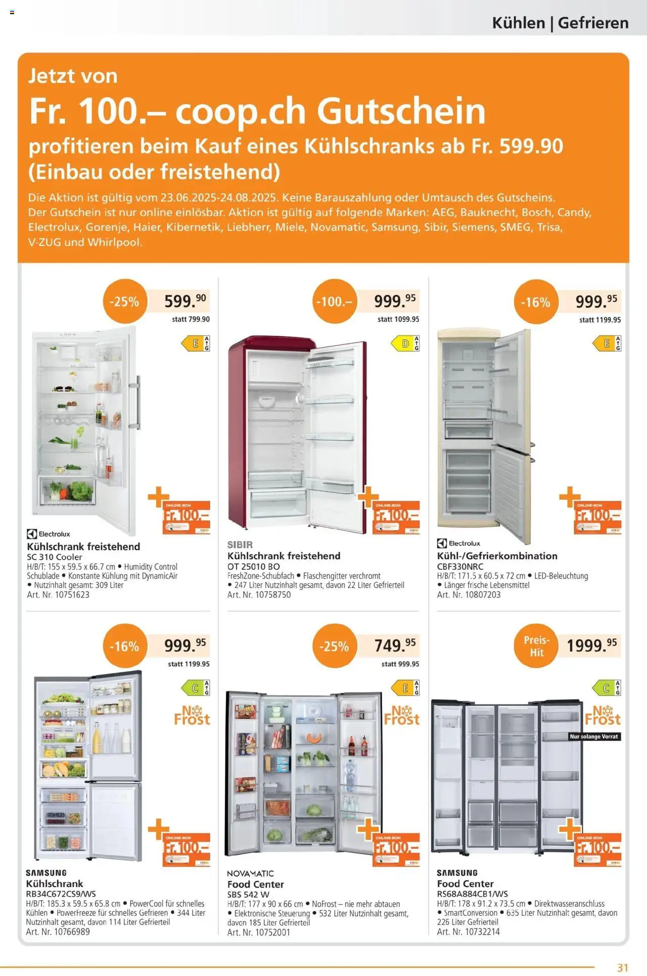 Fust Aktionen ab 23.06.2025 | Seite: 31 | Produkte: Samsung, Kühlschrank