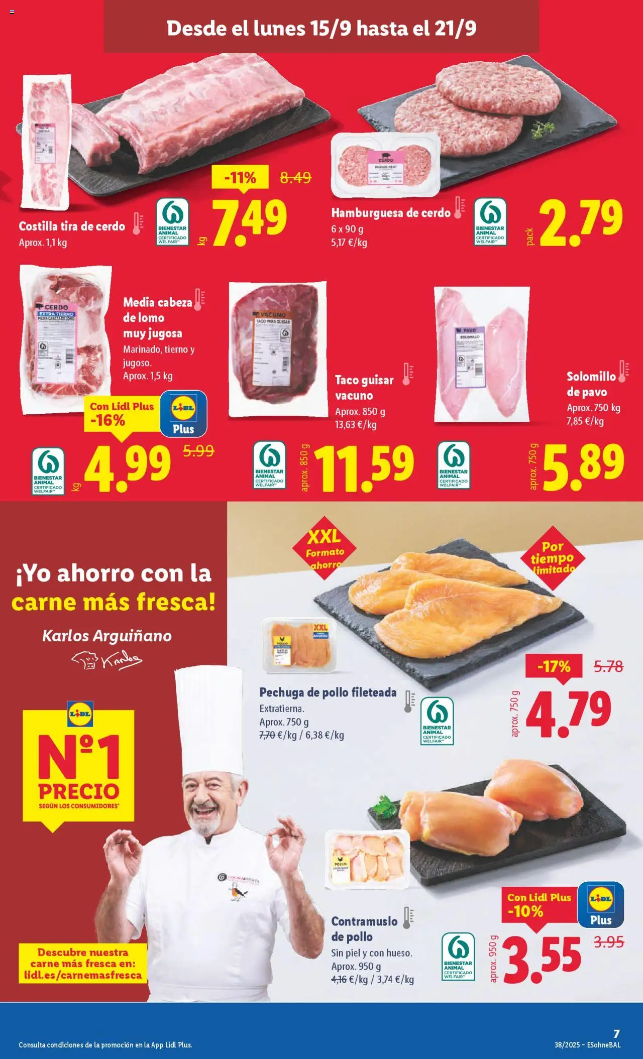 Lidl folleto │ válido desde el 15.09.2025 | Página: 7 | Productos: Pechuga de pollo fileteada, Cerdo, Σοκολατούχο γάλα
