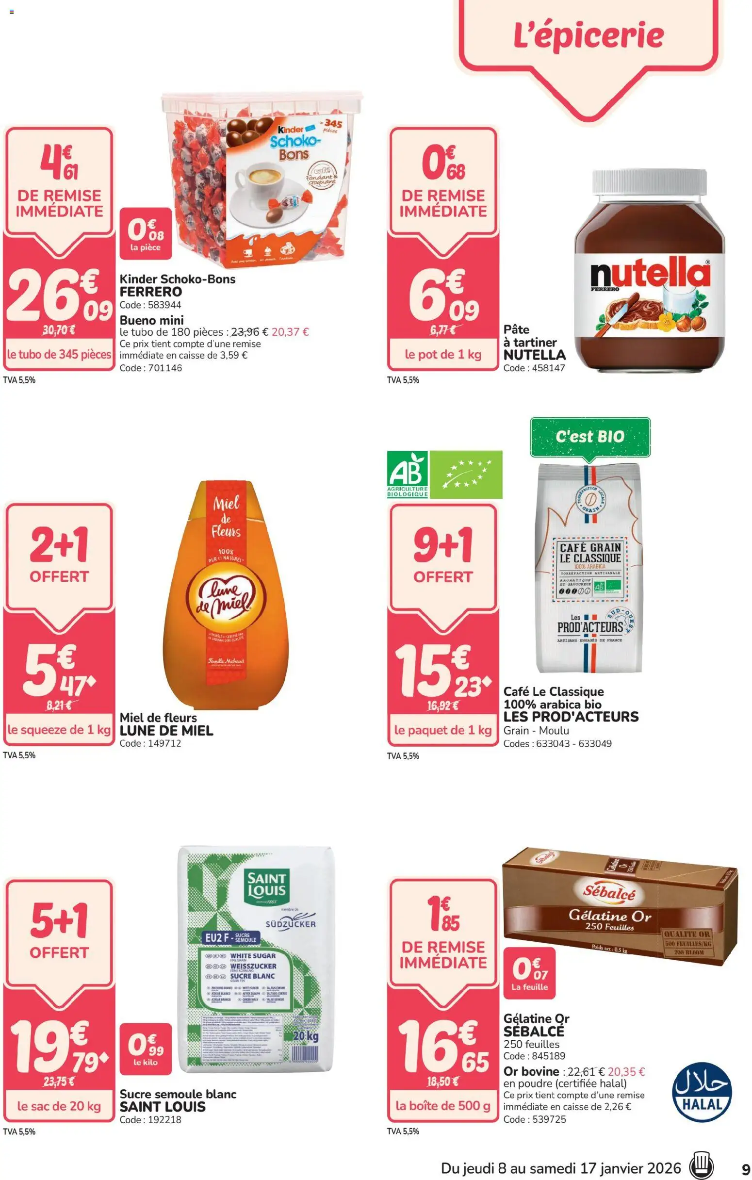 {H1} | Page: 9 | Produits: Sucre, Poudre, Sucre blanc, Nutella